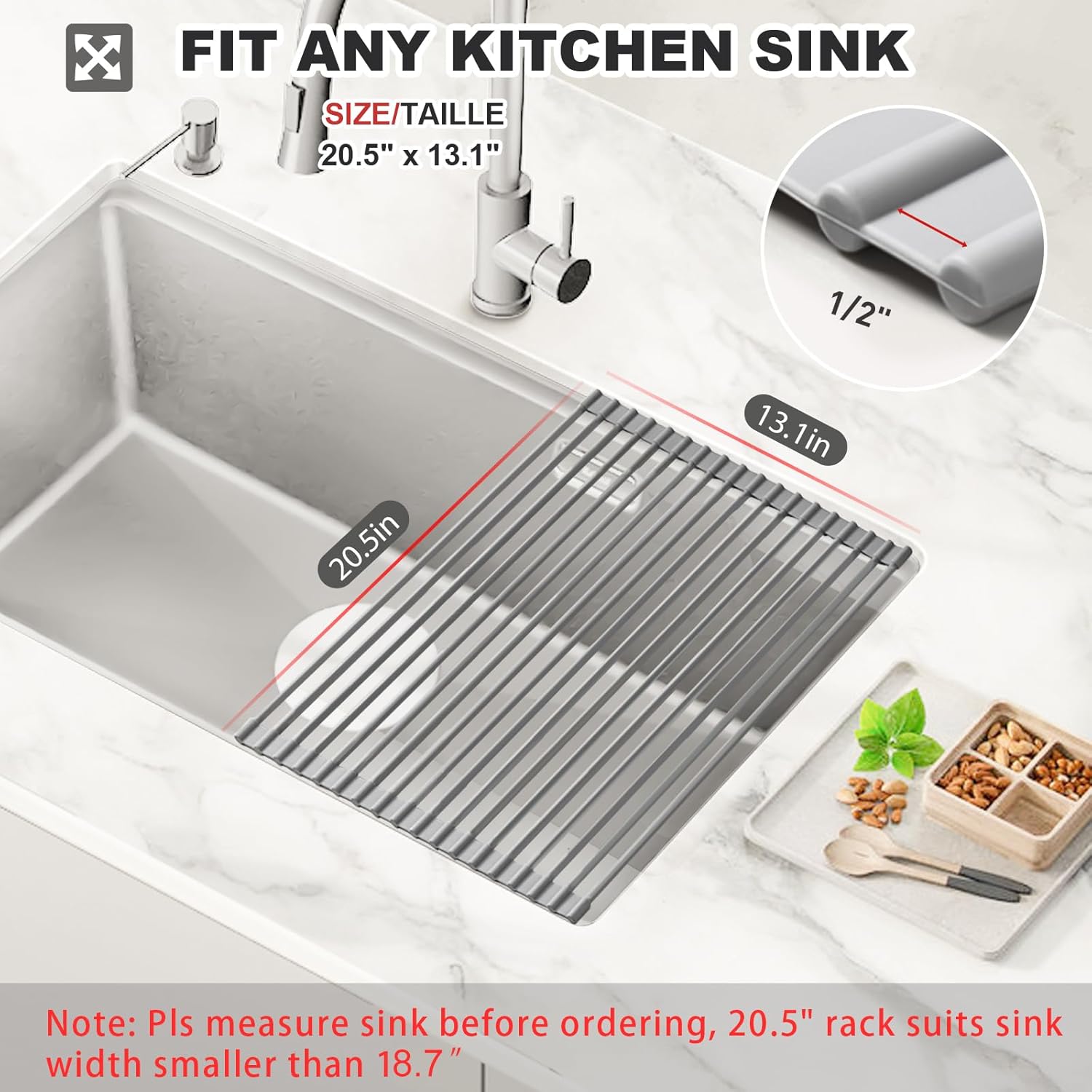 Detalle de MERRYBOX Roll Up Dish Drying Rack (Over-the-Sink, Heat-Resistant Silicone) 20.5" x 13.1