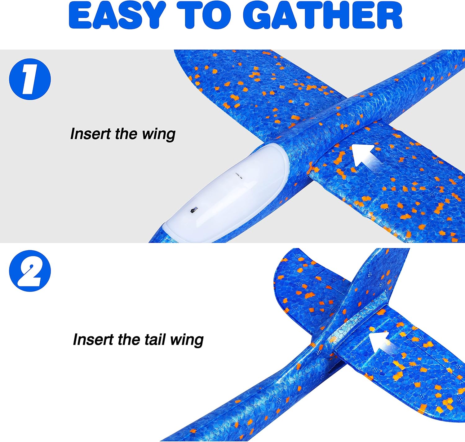 Detalle 2 de CUKU 4-Pack LED Light Airplane Toys, 17.5-Inch Foam Gliders with Two Flight Modes