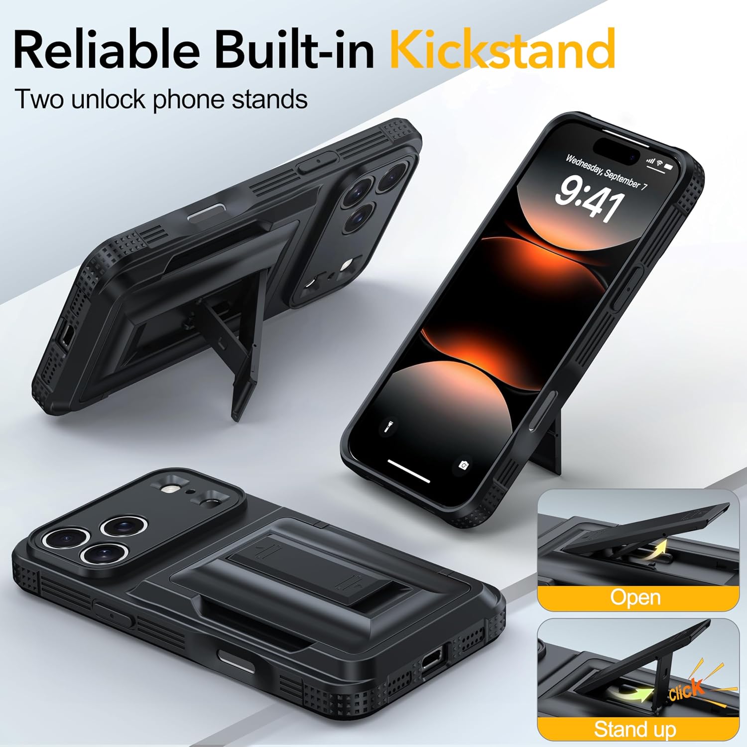 Detalle de Oterkin iPhone 17 Pro Wallet Case, 4–5-Card Holder, Kickstand and RFID Blocking