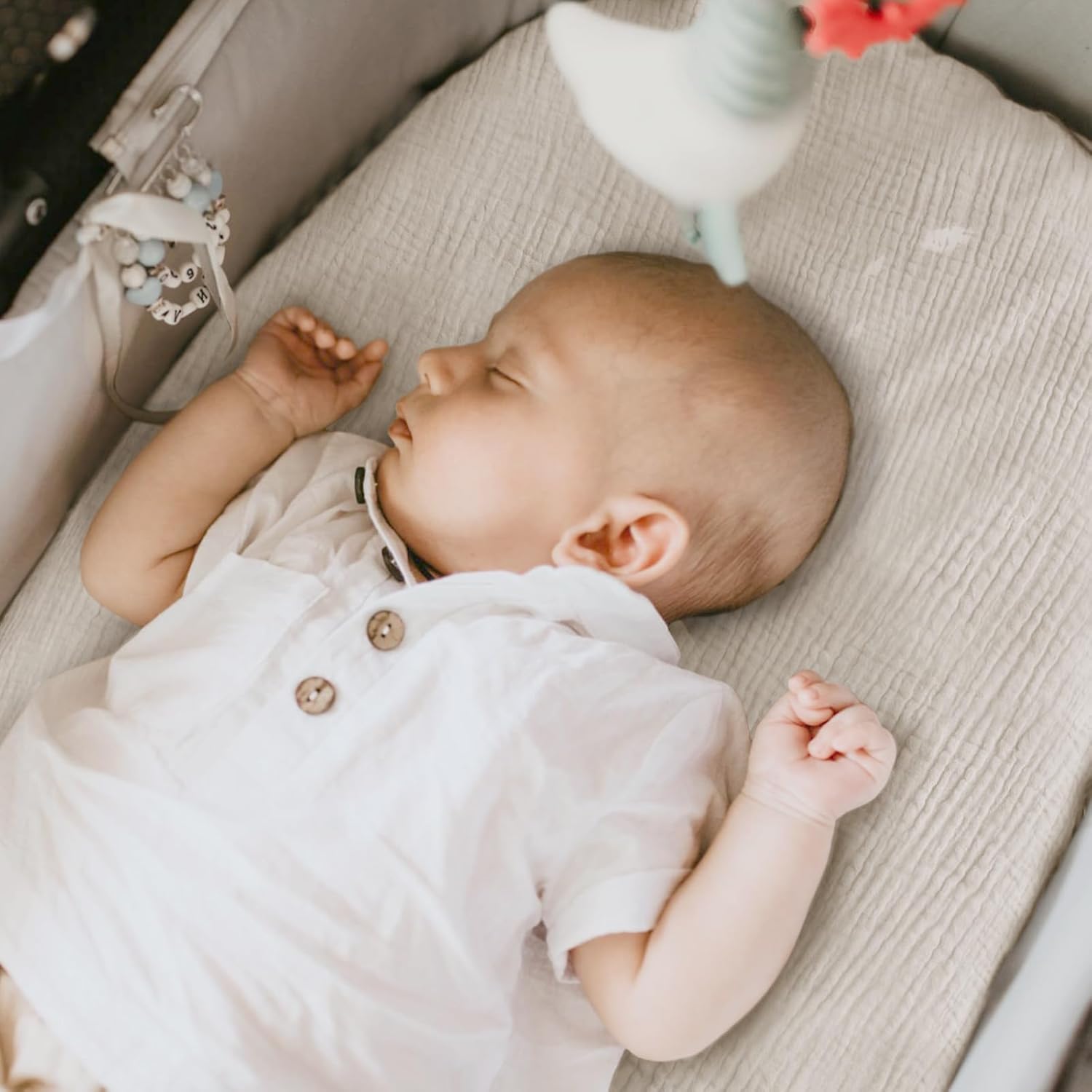 Thumbnail 6 de lulumoon Musselin-Baumwolle Spannbettlaken 2er-Set für Stubenwagen, Kinderwagen & Beistellbett (Gänseblümchen Weiß)