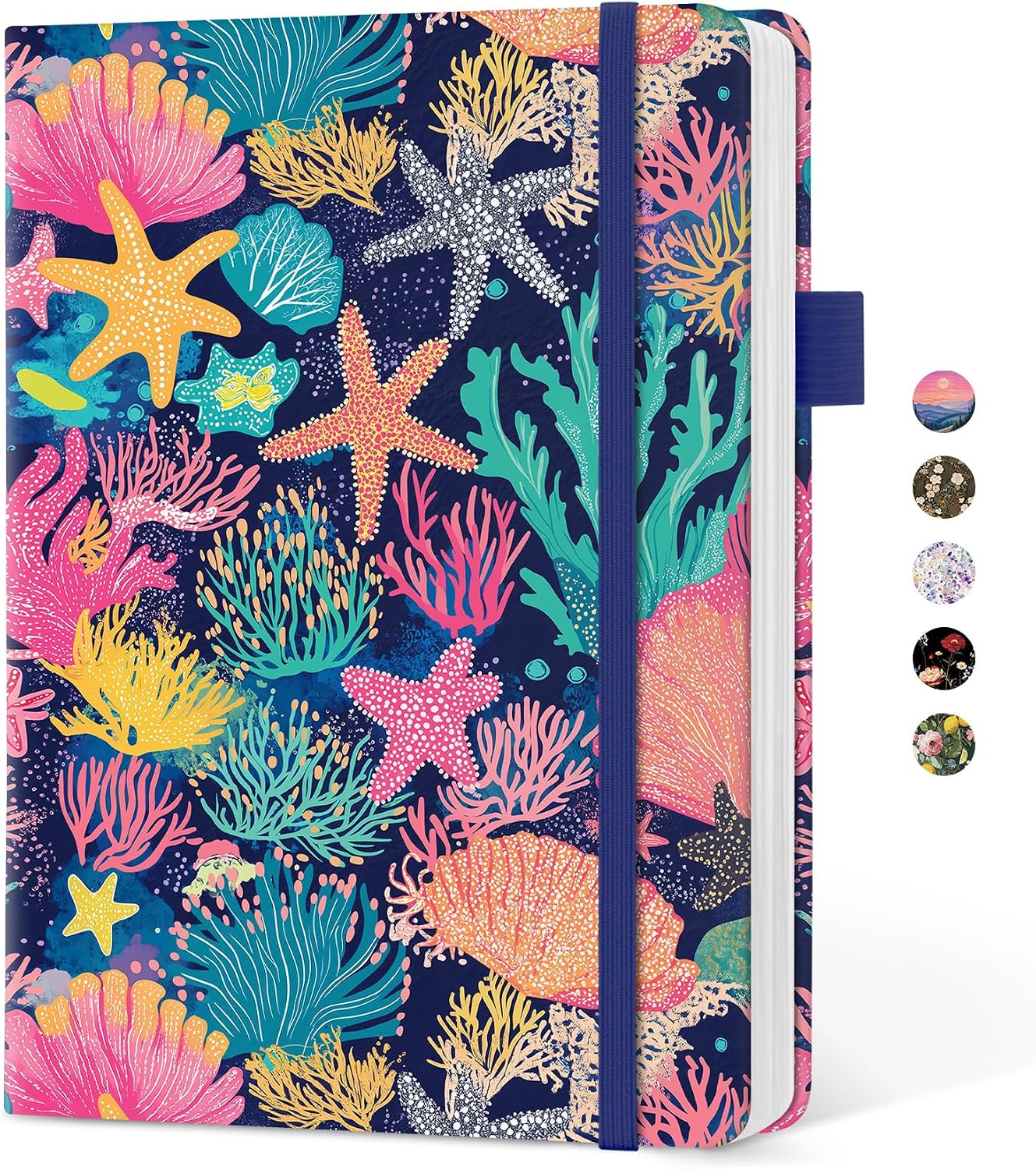 Detalle de Taja A5 Lined Journal, Hardcover Faux Leather, 160 Pages, Coral Reef