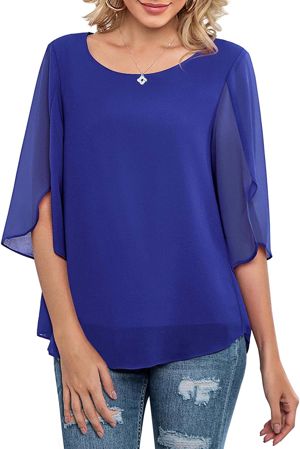 Thumbnail 5 de Neineiwu Chiffon Tunika Loose Fit 3/4-Ärmel