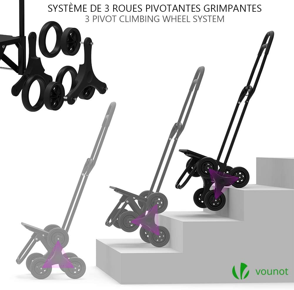 Detalle de VOUNOT Chariot de Courses 6 Roues avec Compartiment Imperméable — 2 en 1, 32 L, pliable