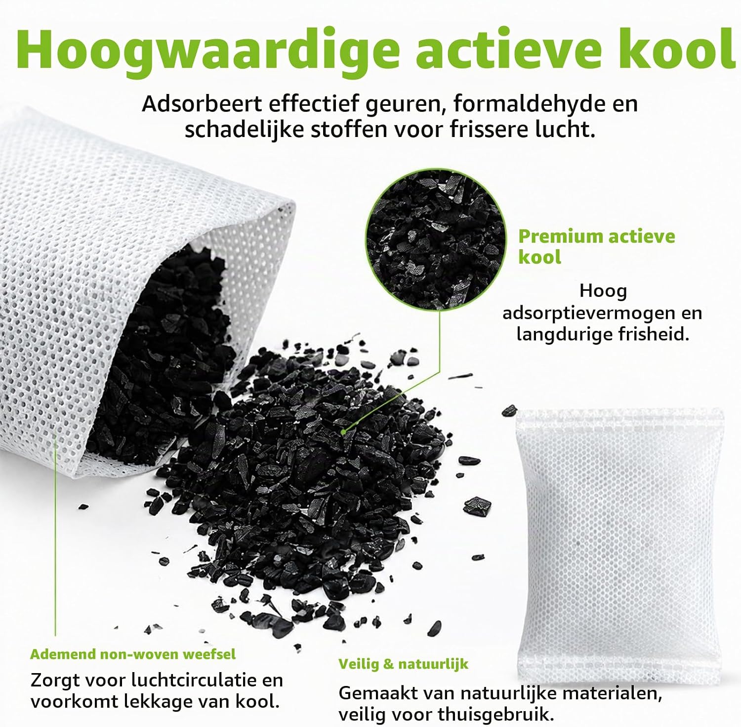 Detalle de GVTCO actieve koolzakjes, 50 stuks van 10 g voor geurneutralisatie