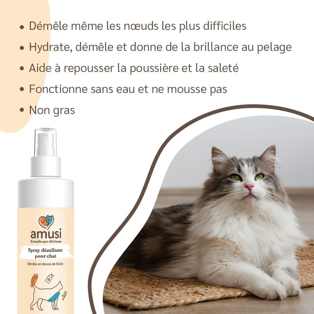 Thumbnail 2 de Spray Démêlant pour chat amusi Poil Long 250 ml – sans rinçage, formule naturelle à l’huile d’olive