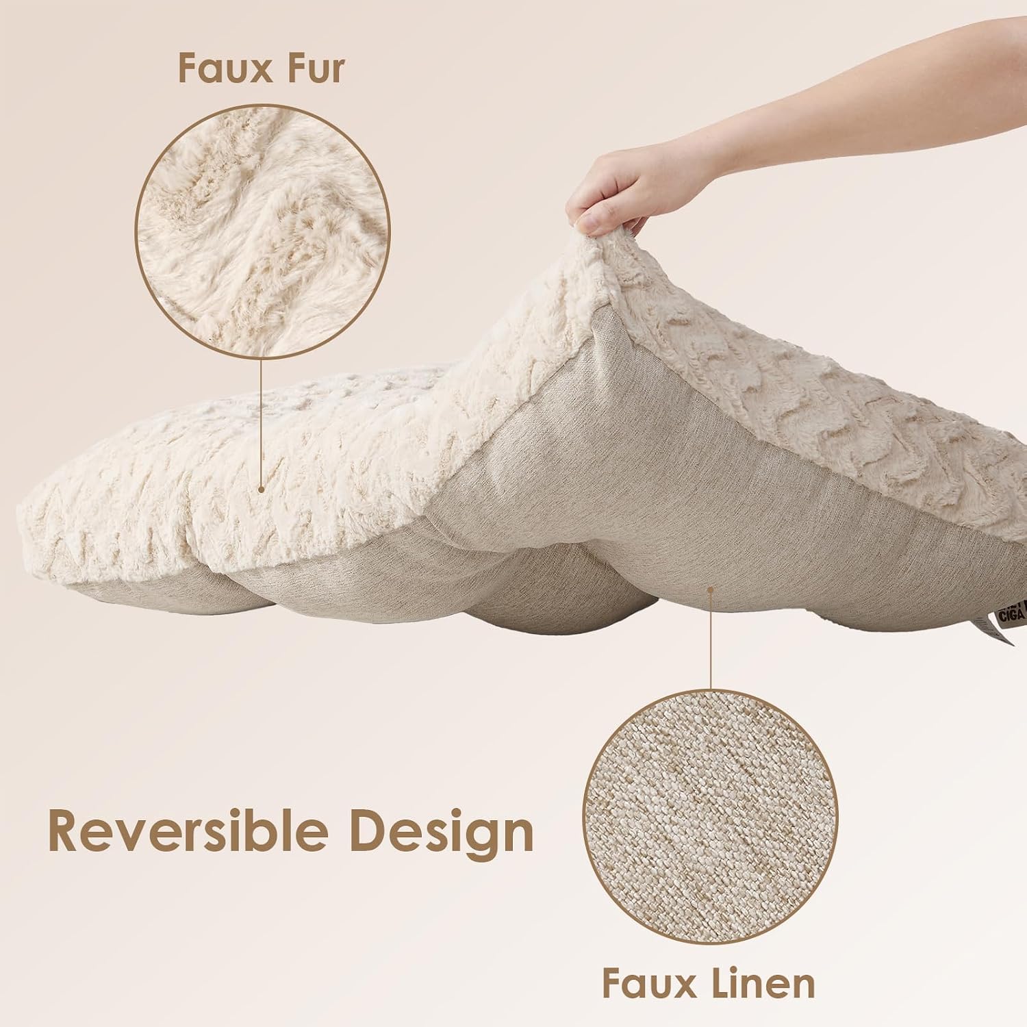 Detalle de EHEYCIGA Hundebett Grosse Hunde Waschbar 119x73cm – XXL Kuschelmatté mit Kunstpelz & Leinengewebe