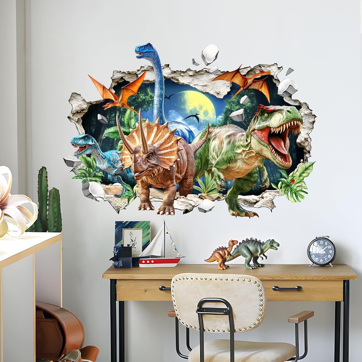 Detalle 2 de Supzone Wandtattoo Dinosaurier 3D XXL – Dino-Tyrannosaurus Rex & Triceratops als Wandaufkleber