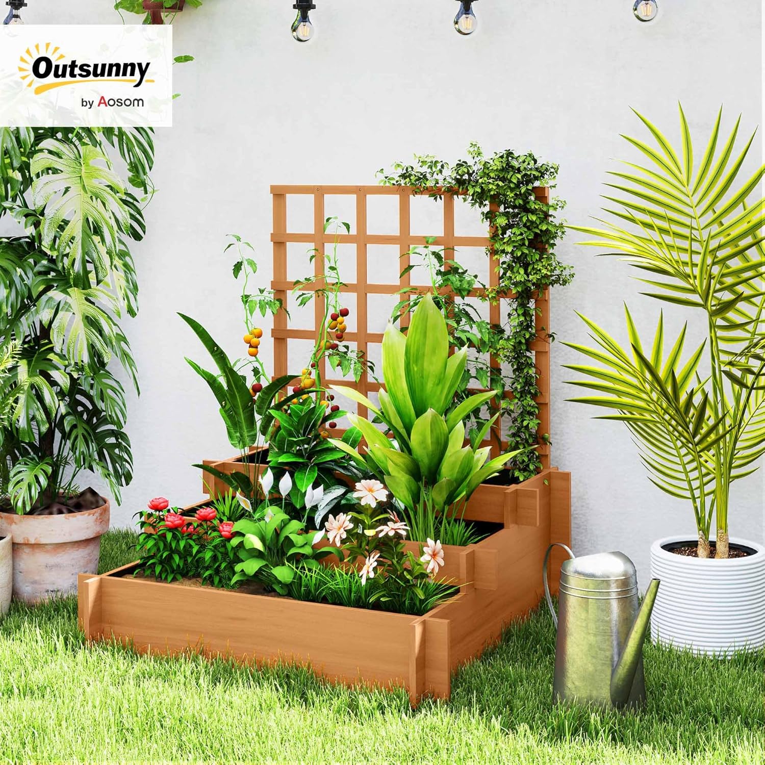 Detalle 2 de Outsunny Jardinera con Enrejado 95x95x110 cm