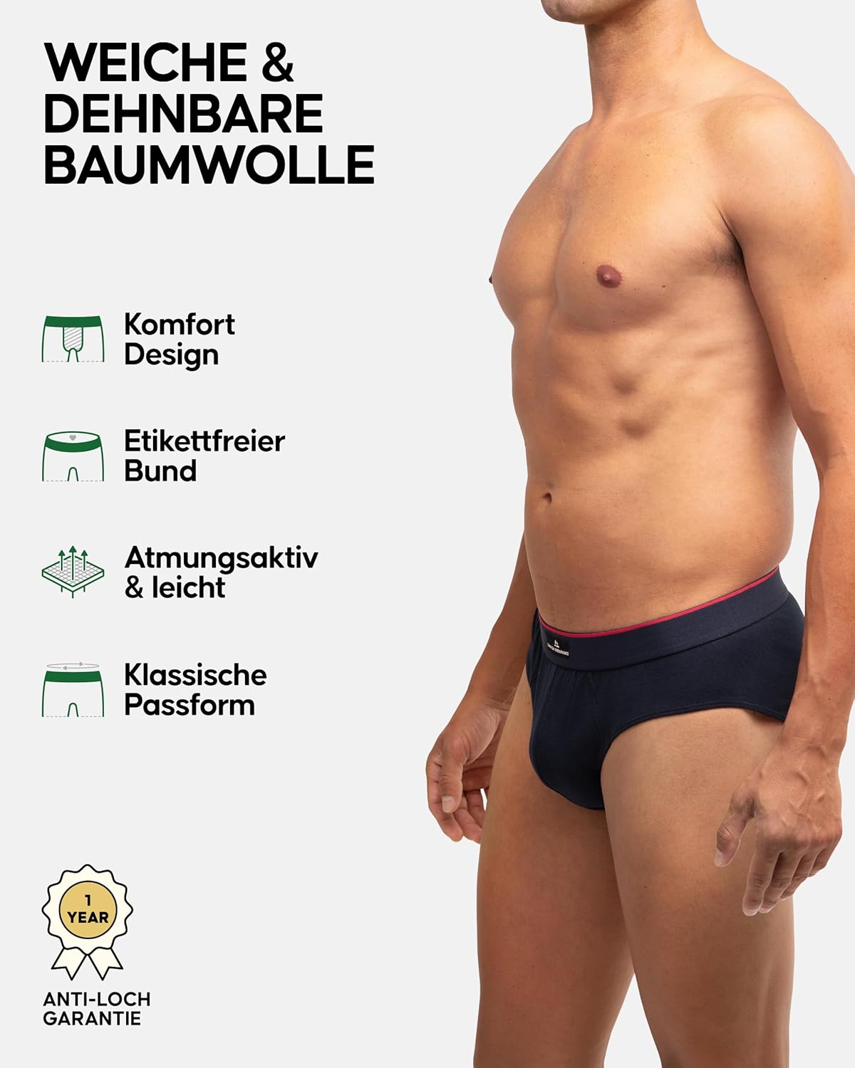 Detalle de DANISH ENDURANCE 6er Pack Herren Slips – Klassischer Baumwoll-Slip, atmungsaktiv & bequem