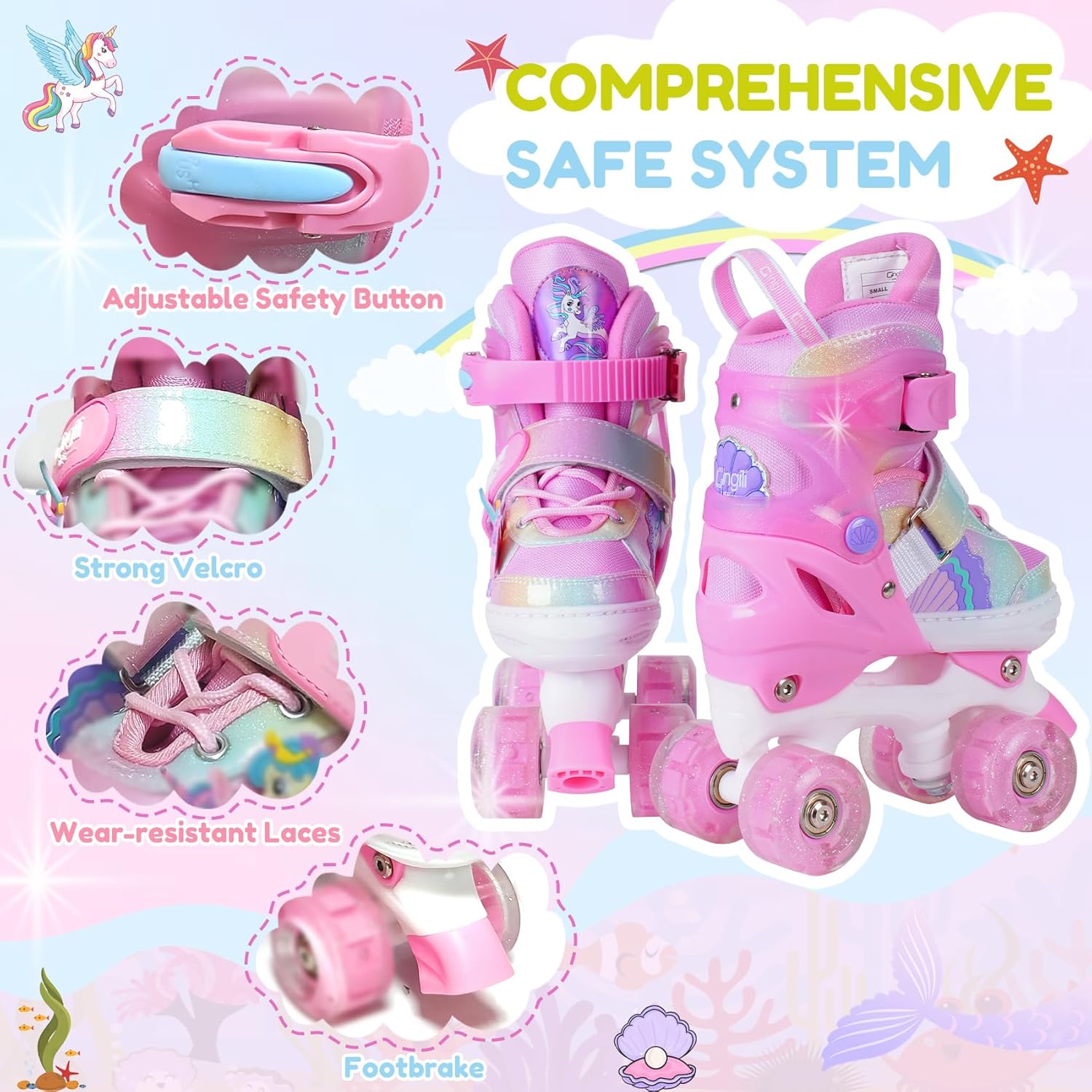 Thumbnail 2 de Girls Roller Skates for Kids Ages 3-12 Adjustable Light-Up Glowing Wheels