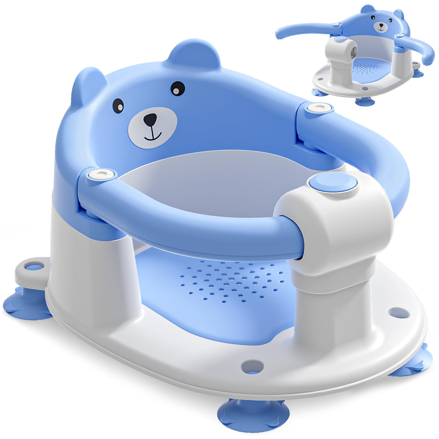 Badewannensitz Baby ab 6 Monate – Bär mit rutschfesten Saugnäpfen, 4 Saugnäpfe, Kissen, Blau