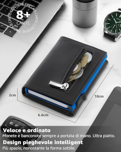 Detalle 2 de TEEHON Portafoglio Uomo Slim con protezione RFID – Nero&Blu, 10 x 6,6 x 2 cm