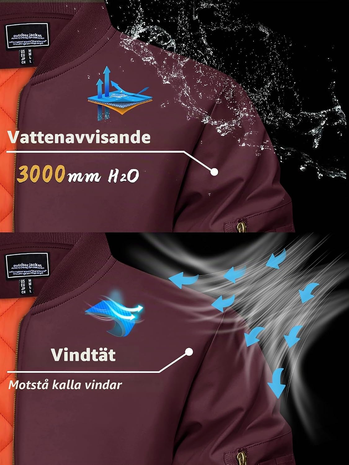 Thumbnail 3 de KEFITEVD bomberjacka för män, vindtät vinterjacka med fyra fickor