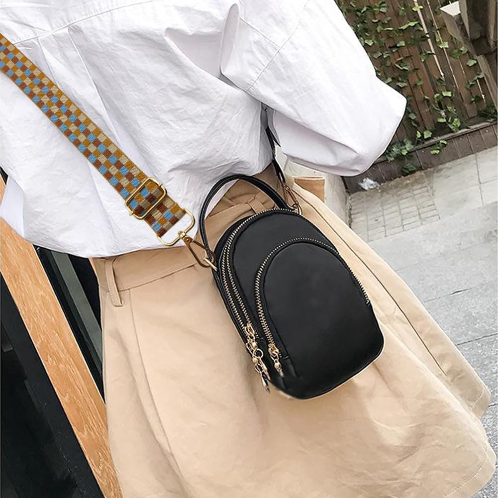 Detalle de Verstellbarer Schultergurt für Taschen 80–130 cm, 3,8 cm Breite – Blau/Hellbraun mit Karabiner