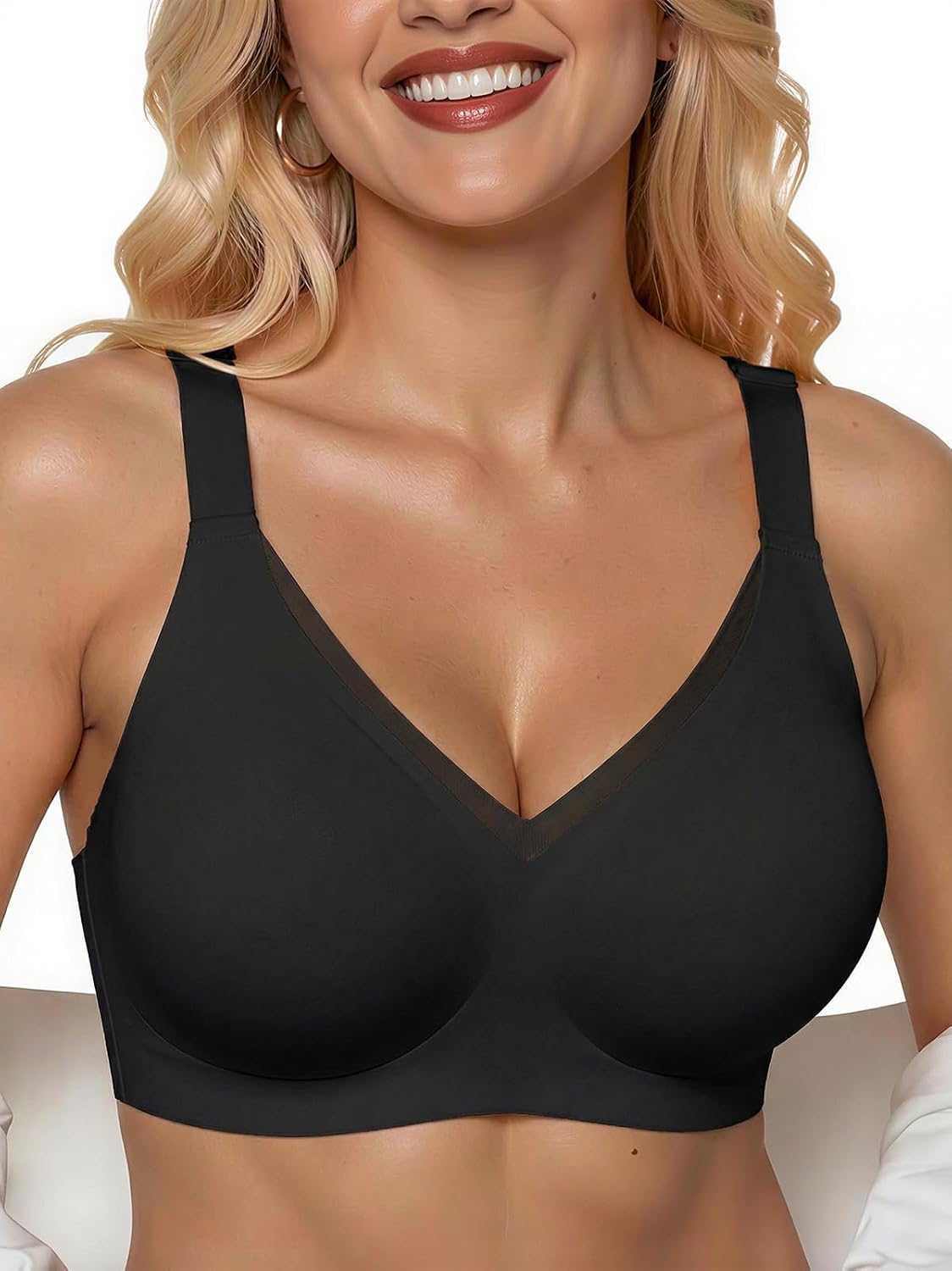 Detalle de PoseFree Womens Wireless Bralette: Seamless, Supportive T-Shirt Bra without Underwire
