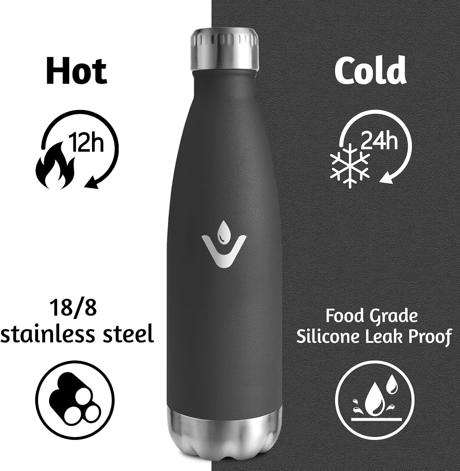 Detalle 2 de Motswedi Borraccia Termica Bambini 500 ml doppia parete 18/8 in acciaio inox, nero