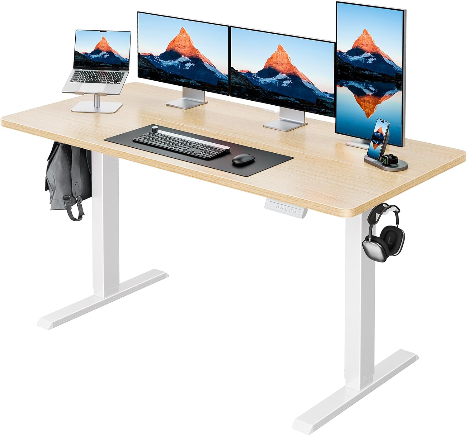 Detalle de HUANUO MSESD202N-140A-US Electric Standing Desk, 55 x 27 Inch, Light Walnut