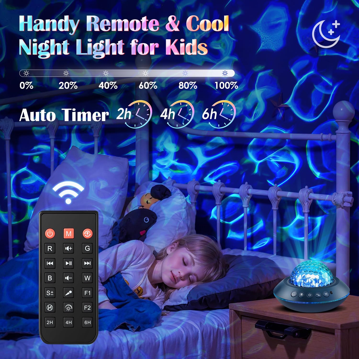 Detalle de One Fire Galaxy-Projektor Sternenhimmel mit 45 Lichtmodi, 15 Sounds, HiFi-Bluetooth und Wasserwellen