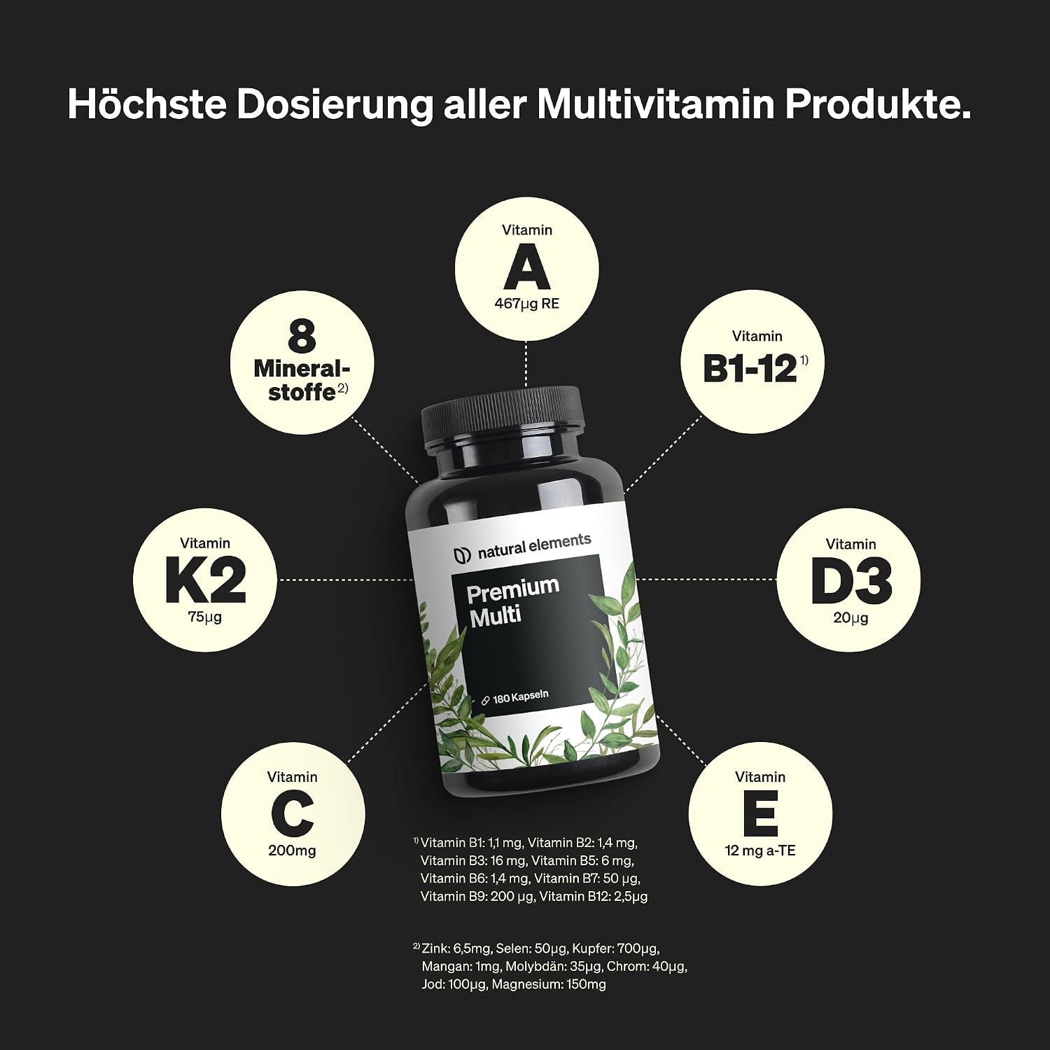 Detalle 2 de natural elements Premium Multivitamin 180 Kapseln