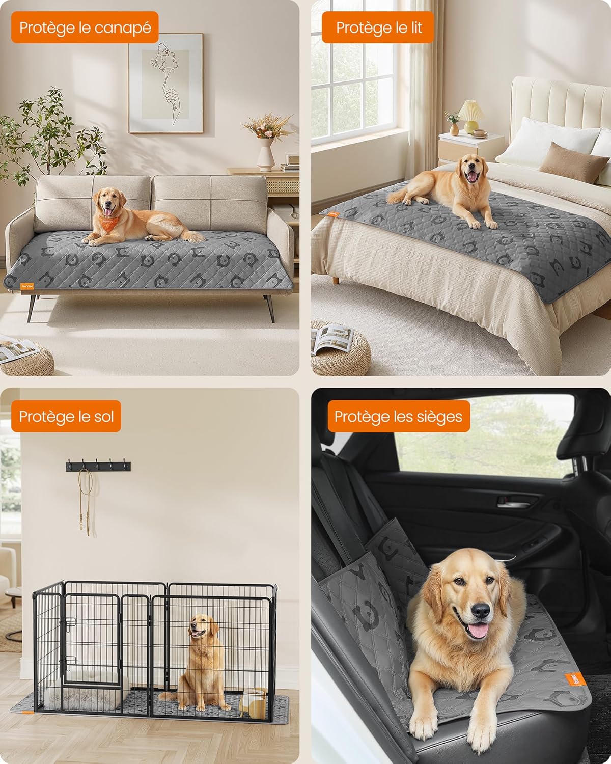 Detalle de Feandrea Couverture Chien Imperméable et Lavable 178 x 76 cm – Gris Tourterelle (PPB025G01)