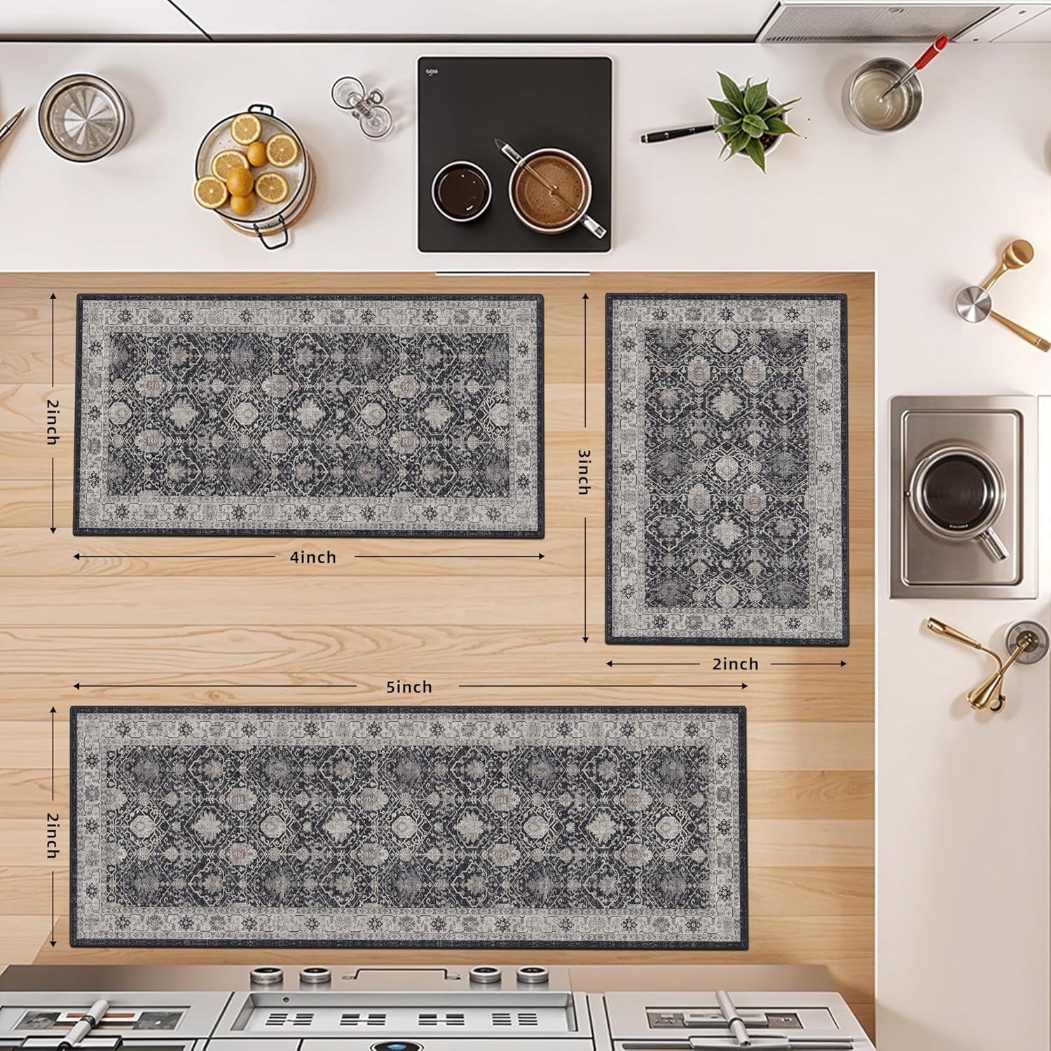 Detalle 2 de 3-Piece Washable Kitchen Rug Set 2 x 3