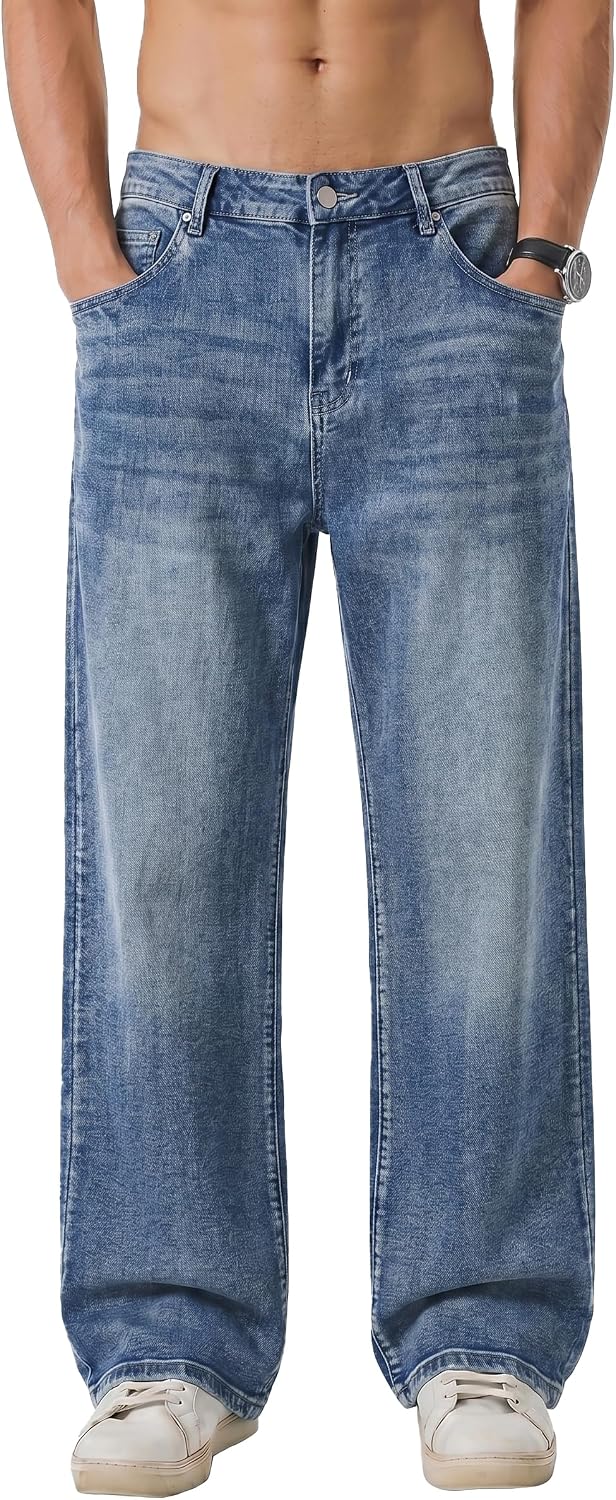 Detalle de JMIERR Herren Baggy Jeans aus Baumwolle – weite, bequeme Loose-Fit Stretch Jeans für Alltag und Freizeit