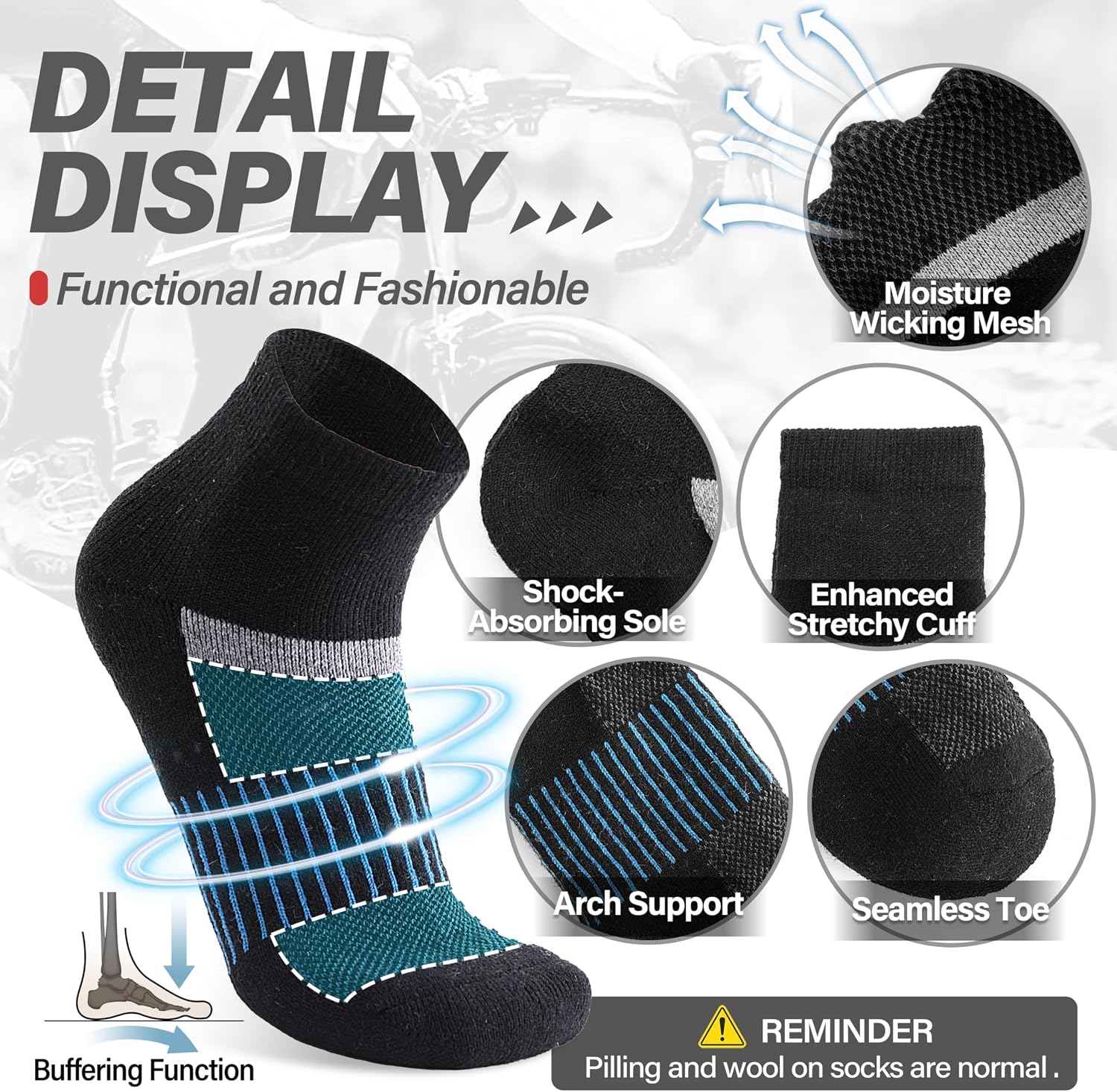 Detalle 2 de 6 Pairs Merino Wool Ankle Socks