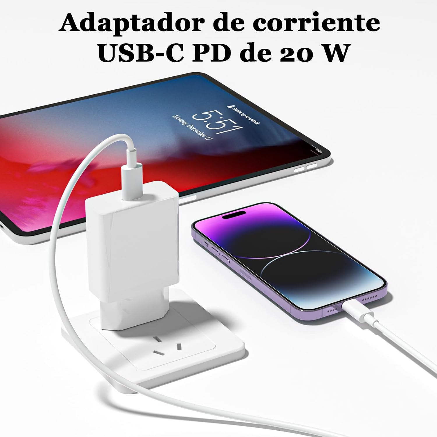 Detalle de BSTOEM 2Pack Cargador Carga Rápida 20W PD con Cable Lightning de 2 m para iPhone y iPad