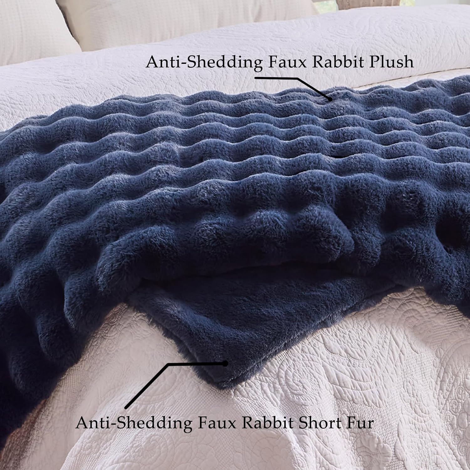 Detalle 2 de BENVWE Fluffy Faux Fur Throw Blanket — Navy, 51" x 63" (1100GSM)
