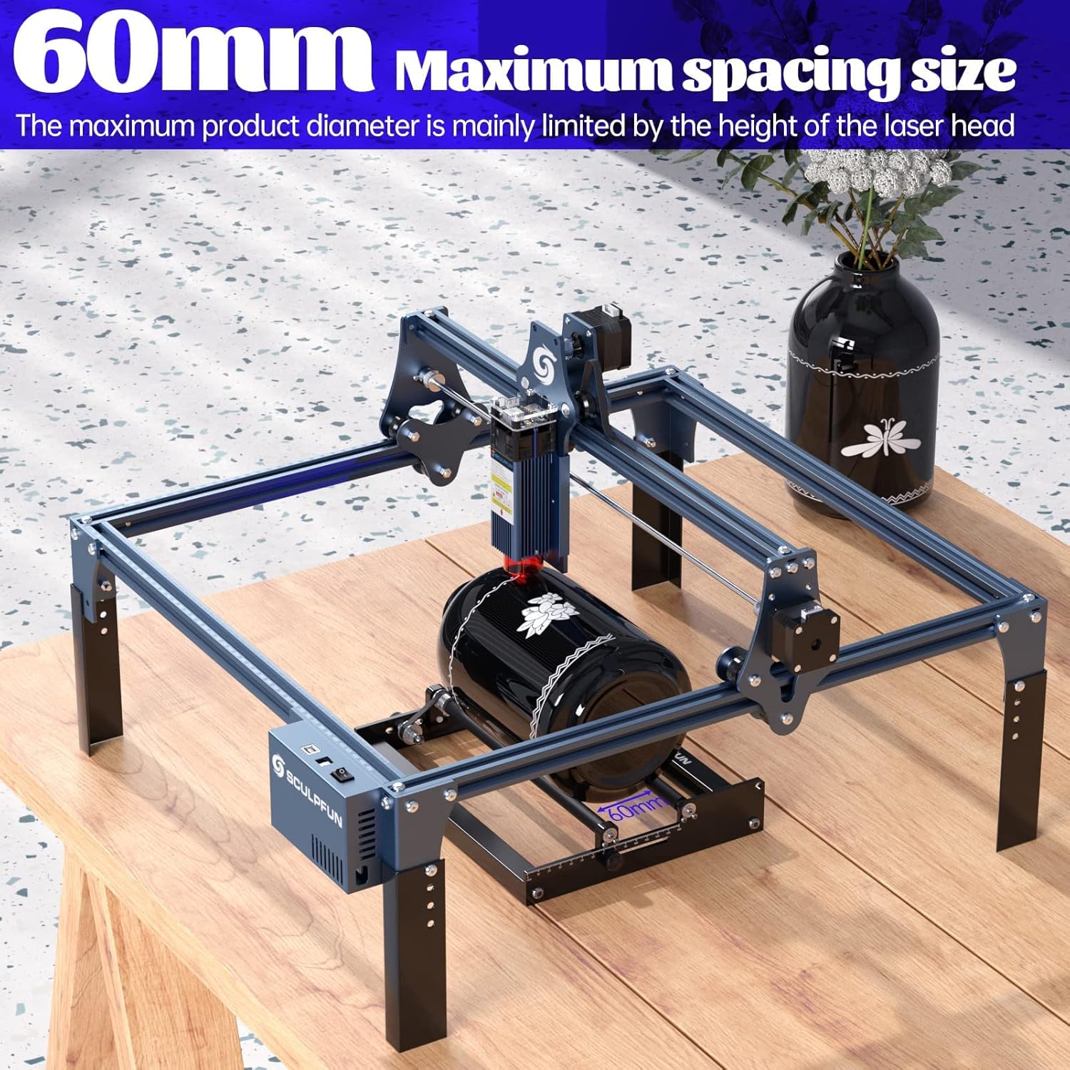 Detalle 2 de SCULPFUN Rouleau Rotatif Laser d’axe Y pour S9, S10 et S30 — gravure cylindrique jusqu’à 360°