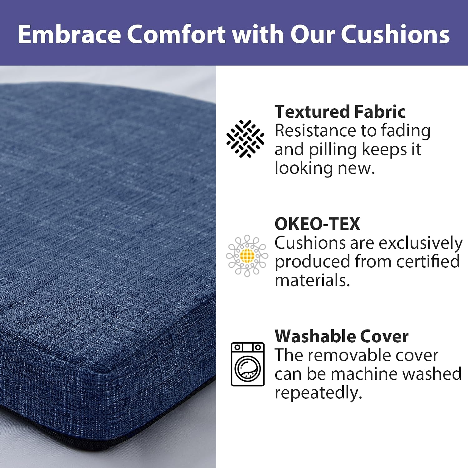 Thumbnail 4 de IPYNBAP Chair Cushions for Dining Chairs – Navy (Set of 4, 16" x 16" x 2")