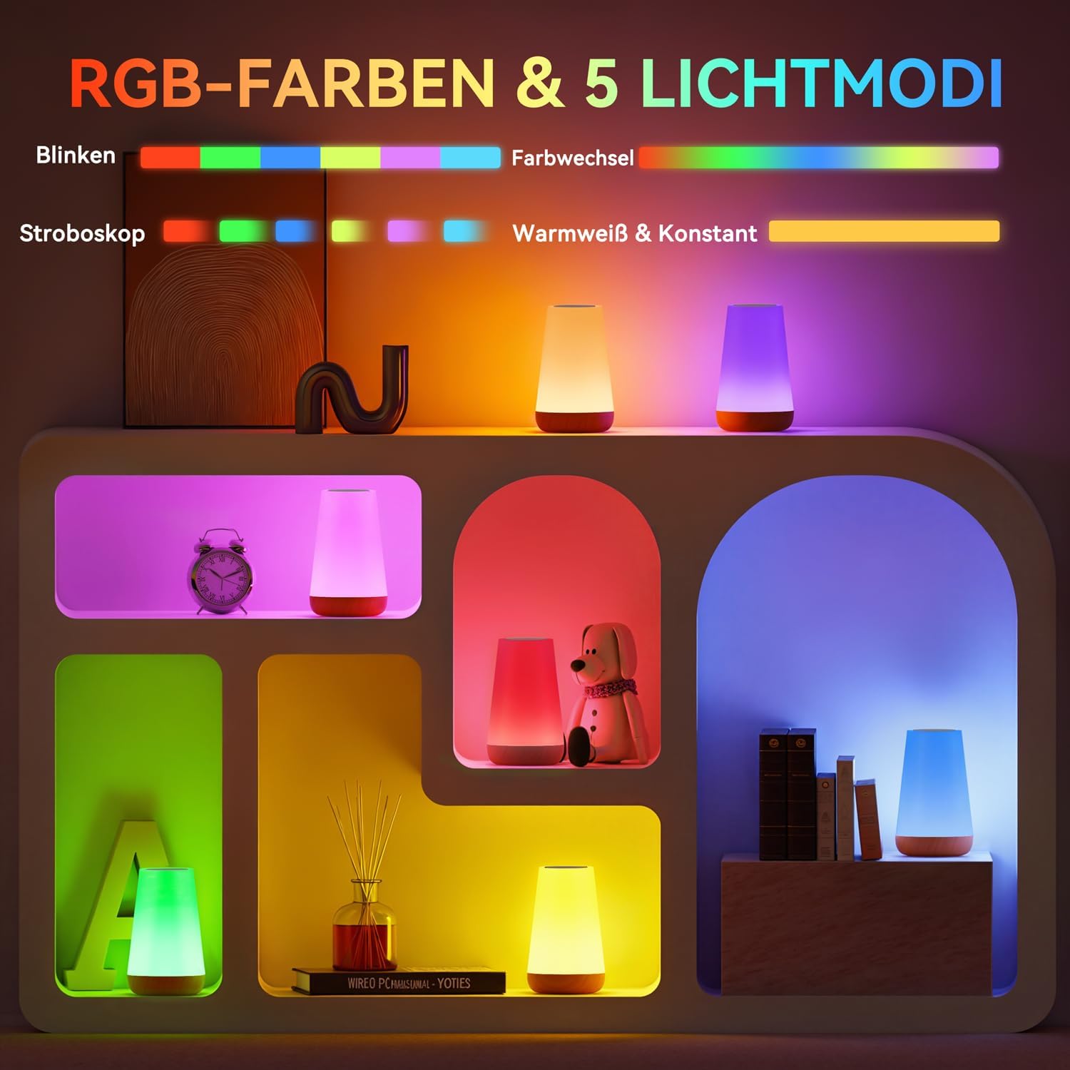 Detalle 2 de Auxmir Nachttischlampe 2500mAh RGB 5 Modi