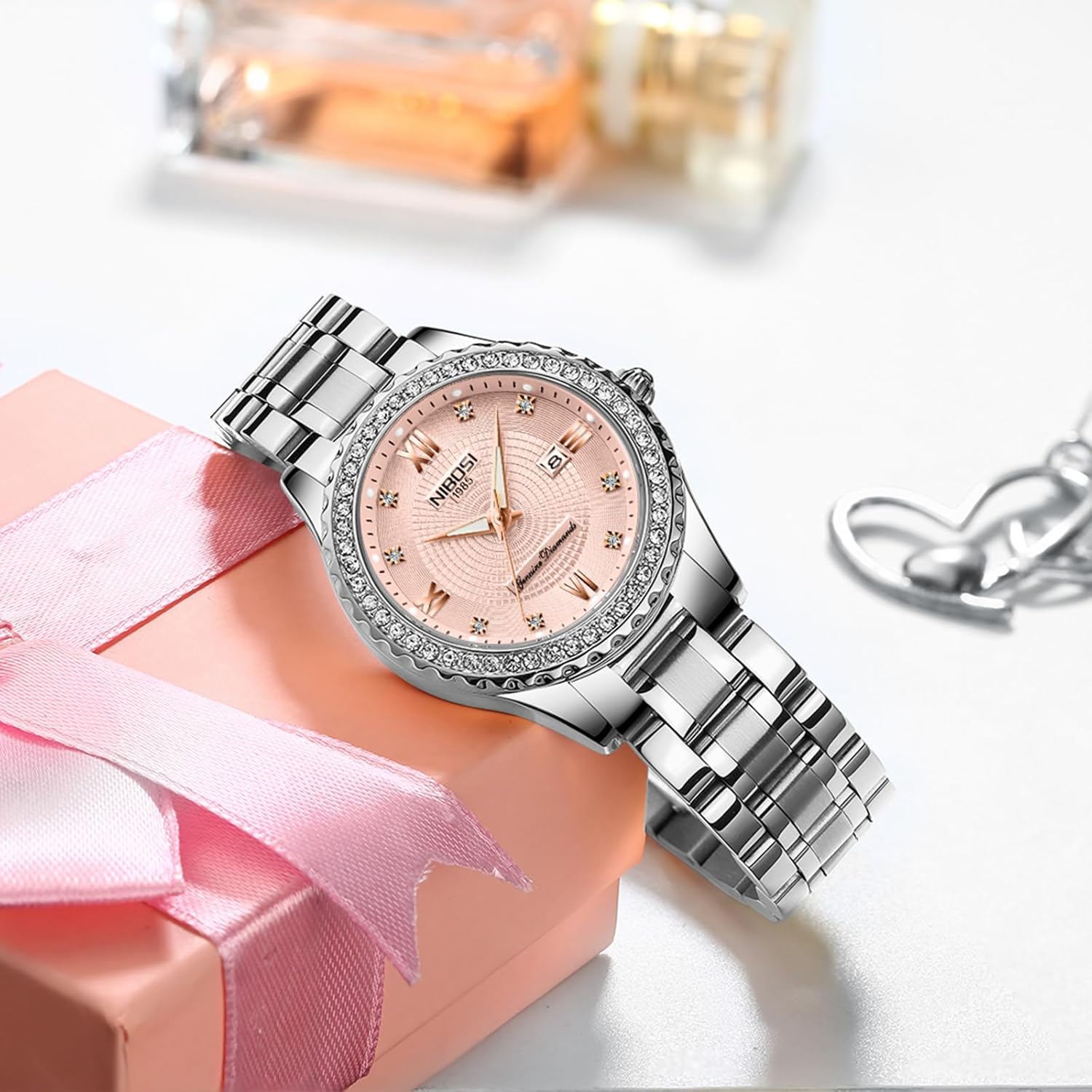 Thumbnail 5 de NIBOSI Armbanduhr für Damen mit Quarzwerk, Mineralglas & Roségold-Diamant-Zifferblatt
