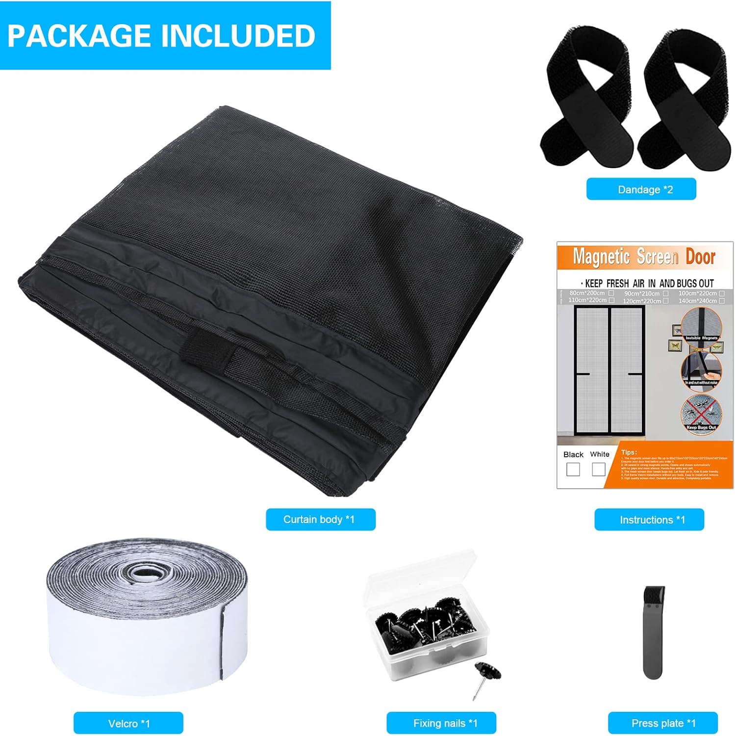 Thumbnail 6 de Fillis Magnetic Fly Screen Door 90x200cm with Full Frame Hook – fiberglass mesh insect screen