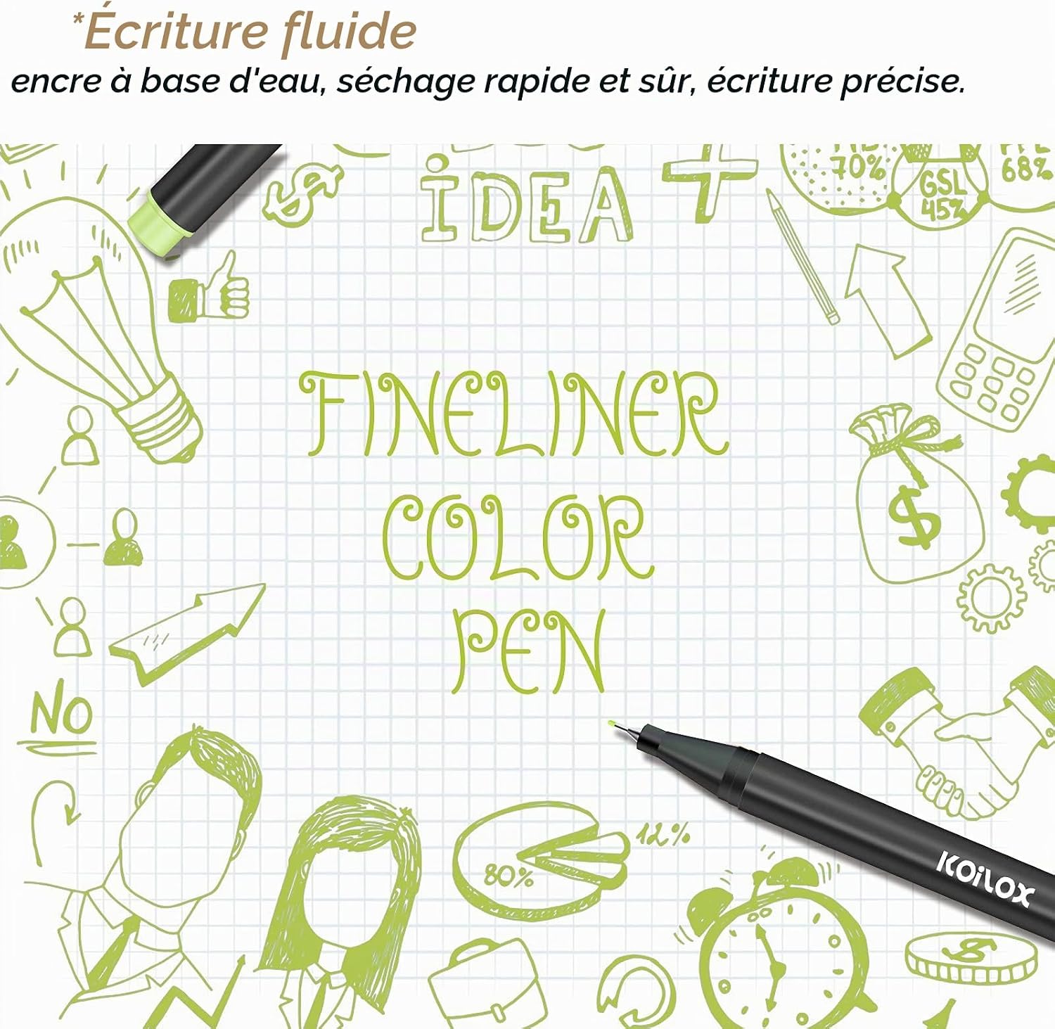 Detalle de Koilox PET-C-36 fineliner set met 36 kleuren en fijne punt van 0,4 mm