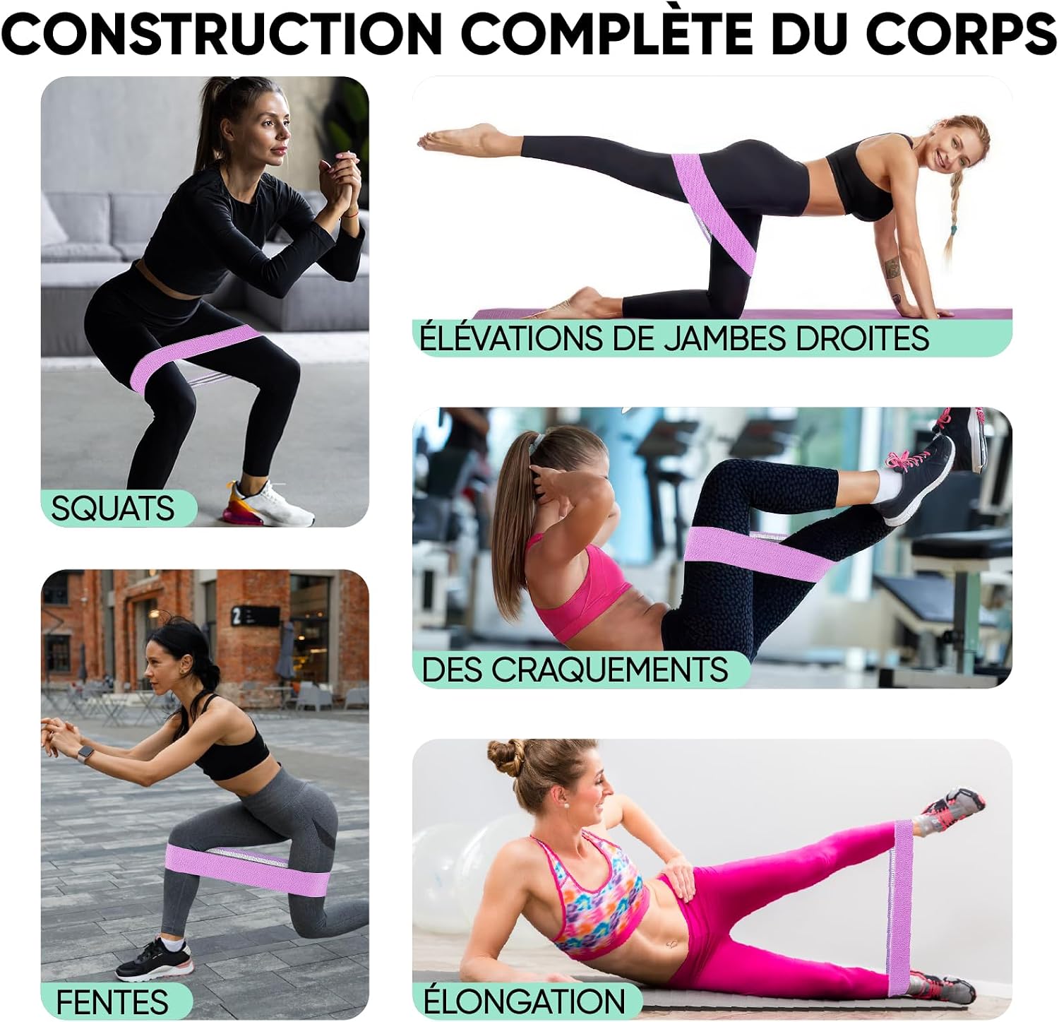 Detalle de Suright Bande Elastique Musculation en Tissu – Bande Élastique Fitness à 3 niveaux