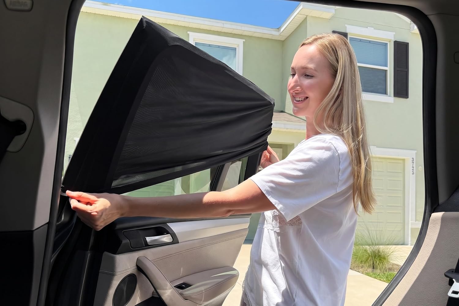 Detalle de Sonnenschutz Auto Baby für Kinder (2er Pack) – dehnbares, atmungsaktives Netz mit UV-Schutz