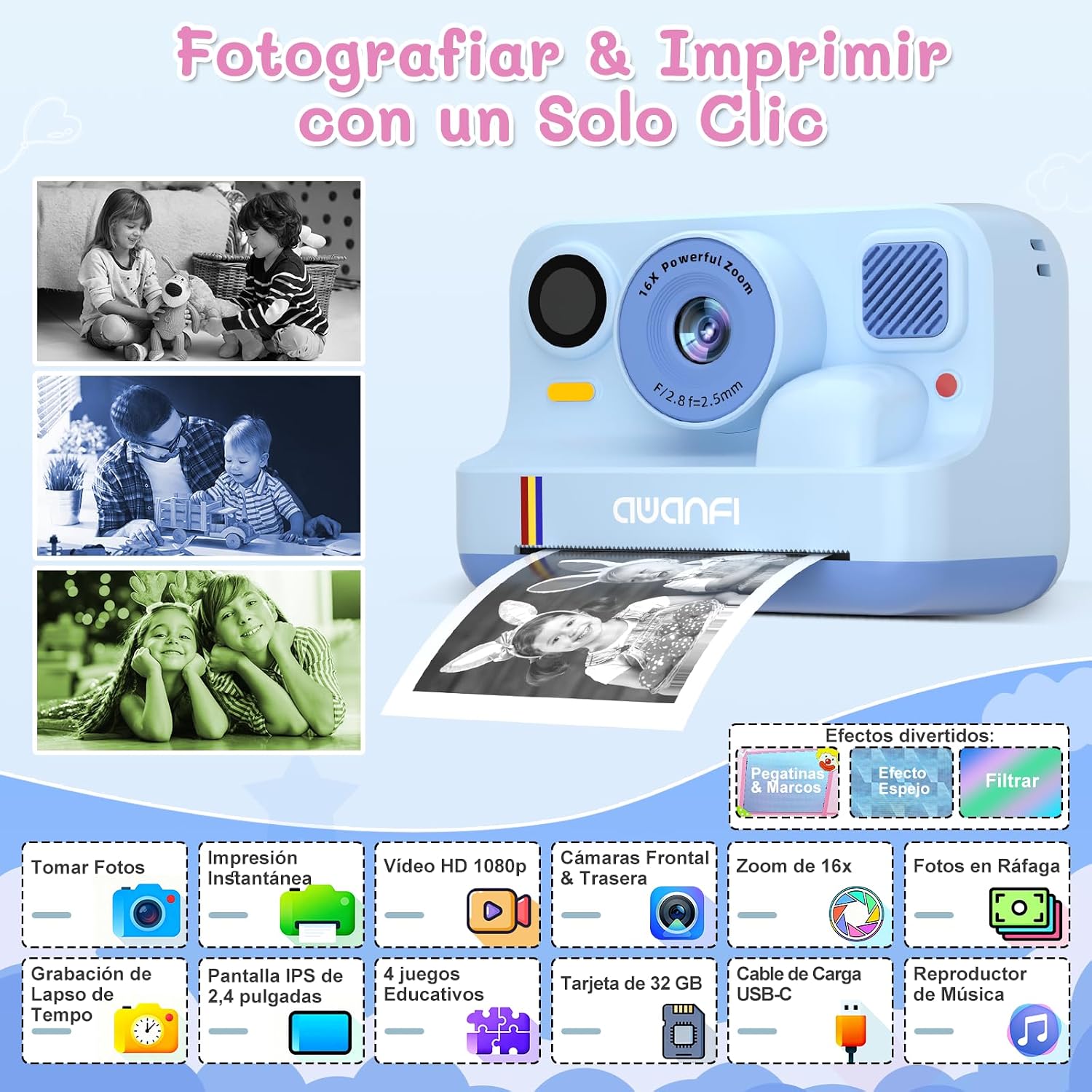 Detalle 2 de AWANFI Camara Fotos Infantil Instantanea 32GB