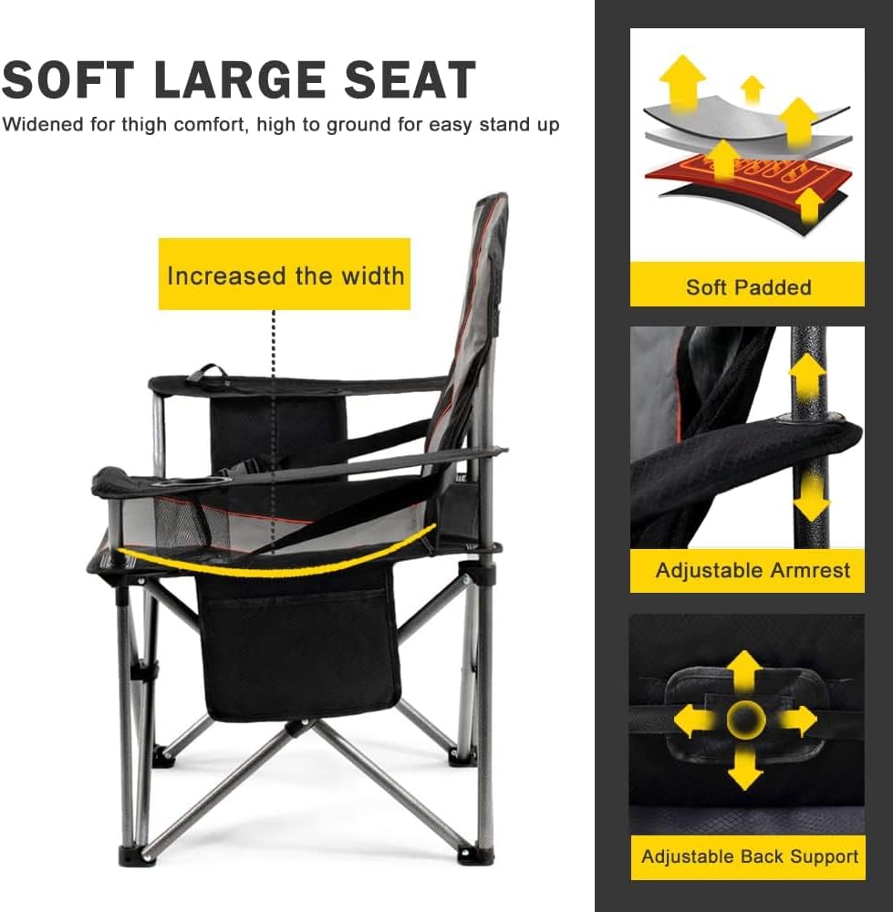 Thumbnail 3 de FAIR WIND 2-Pack Fully Padded Oversized Camping Chairs with Adjustable Lumbar Support, Cooler Bag & Cup Holder (500 lbs Capacity)