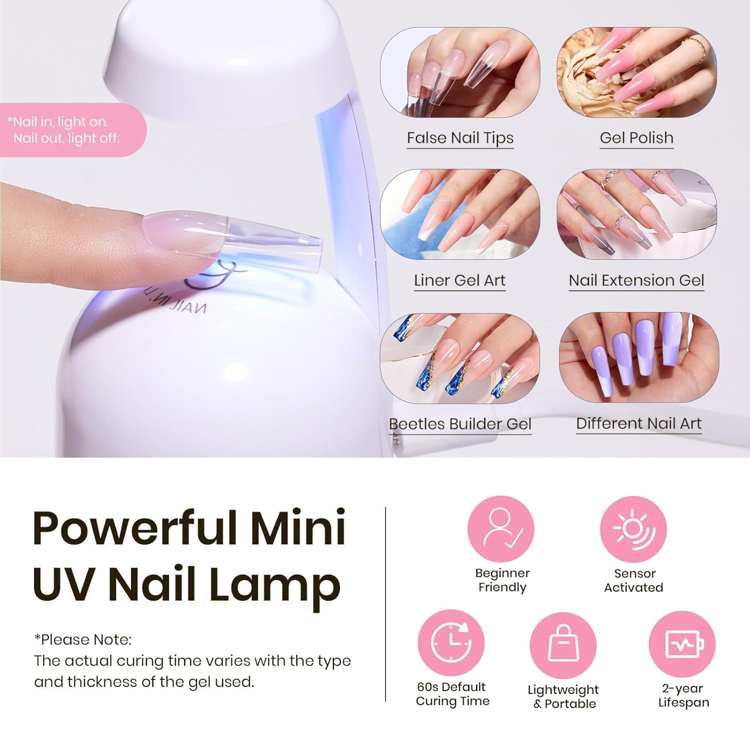 Thumbnail 6 de Beetles Tipex Instant Apex Nail Tips Kit with Dehydrator & Primer, Long Square (224pcs) + Mini UV Lamp