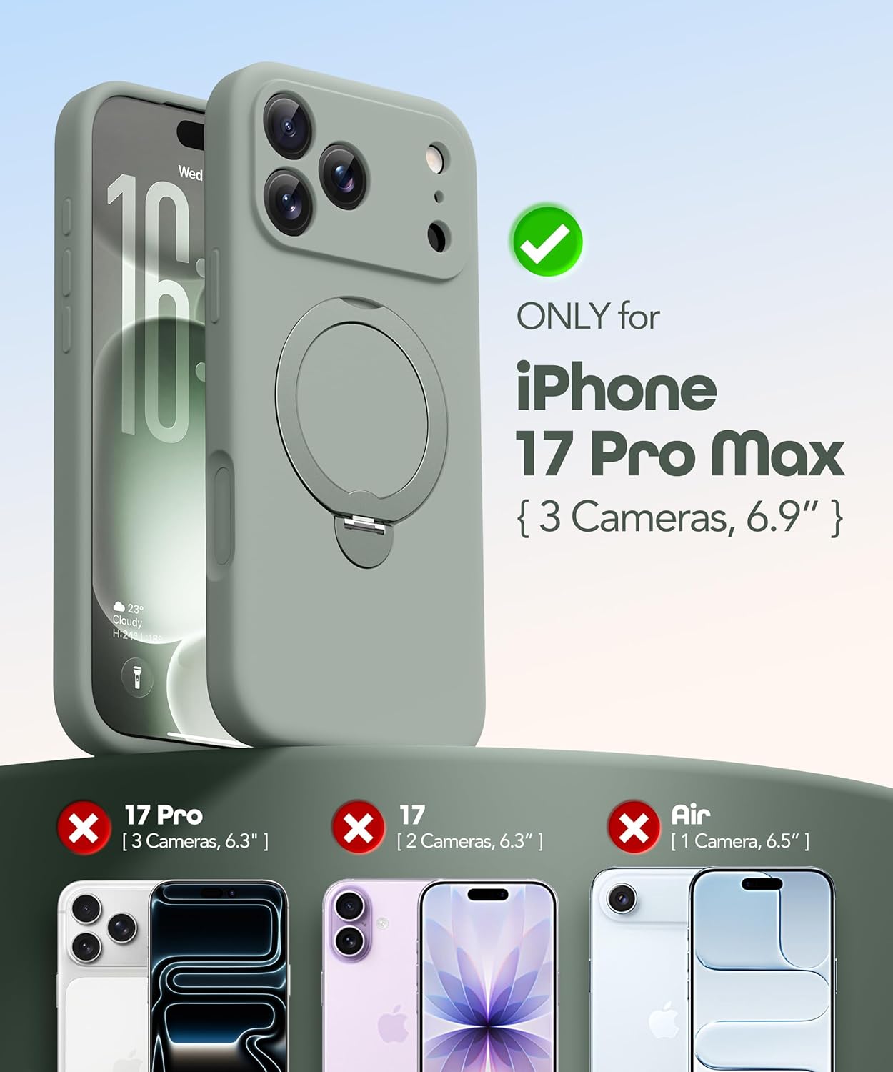 Thumbnail 1 de GolbinBox for iPhone 17 Pro Max Case with 360° Spin Magnetic Stand — Grey Green