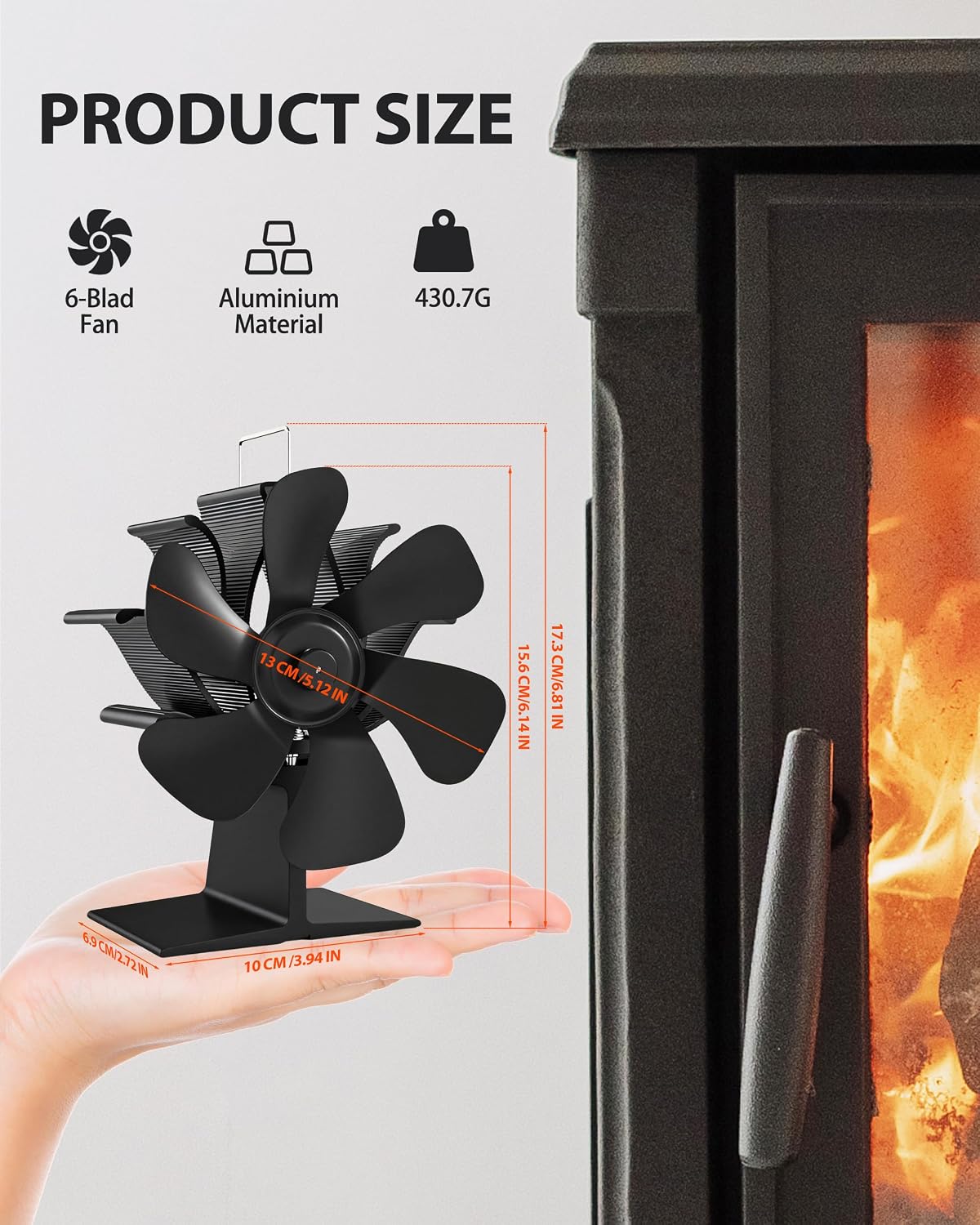 Detalle 2 de TITECK 6-Blade Log Burner Fan with Thermometer