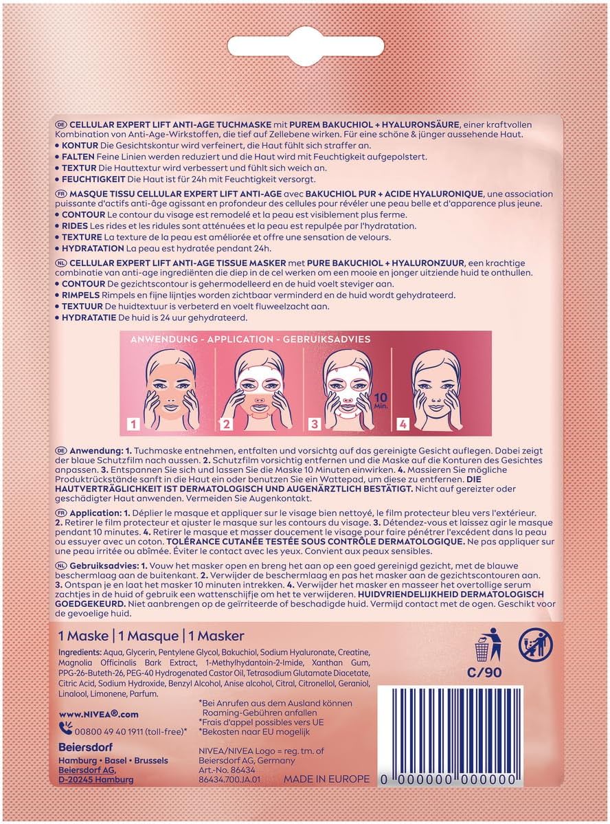 Detalle 1 de NIVEA Cellular Expert Lift sheetmask med hyaluronsyra och bakuchiol