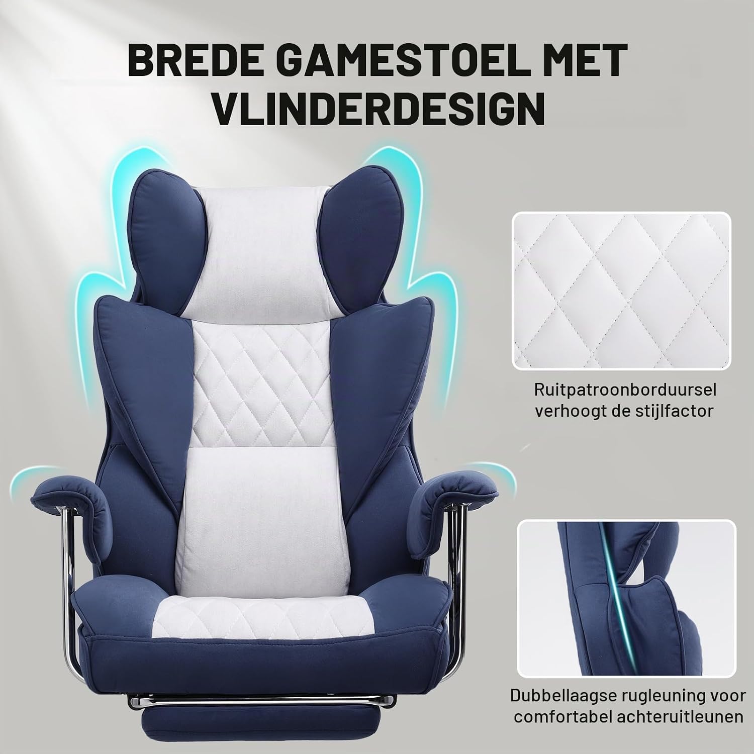 Detalle de GTPLAYER GT205 gamingstoel met brede zitting, lendensteun en voetensteun