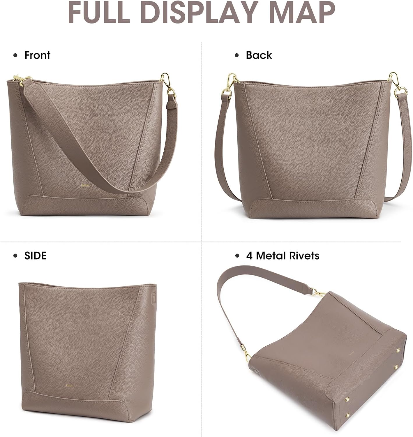 Detalle de Kattee Leather Crossbody for Women: Two-Strap Shoulder Bucket Bag in Top Grain Cowhide