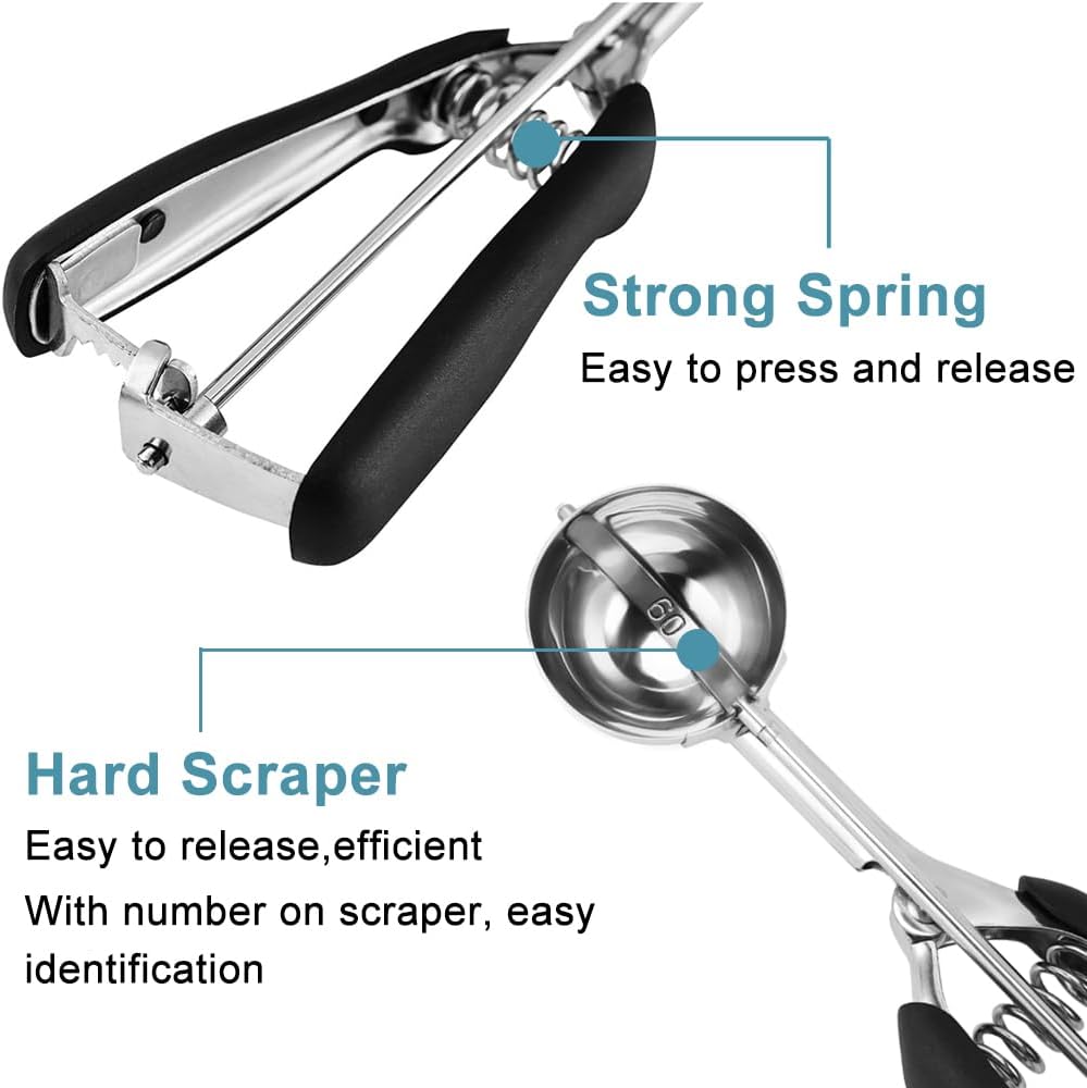 Detalle de HOMURE H Cookie Scoop Set — 3-Piece Stainless Steel Scoops (1 Tbsp, 2 Tbsp, 3 Tbsp) with Non-Slip Grip