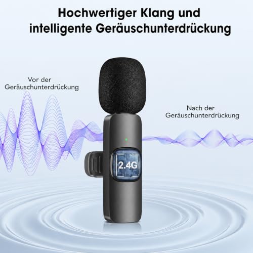 Detalle 1 de HMKCH kabelloses Lavaliermikrofon mit USB-C, Rauschunterdrückung und 3 Adaptern