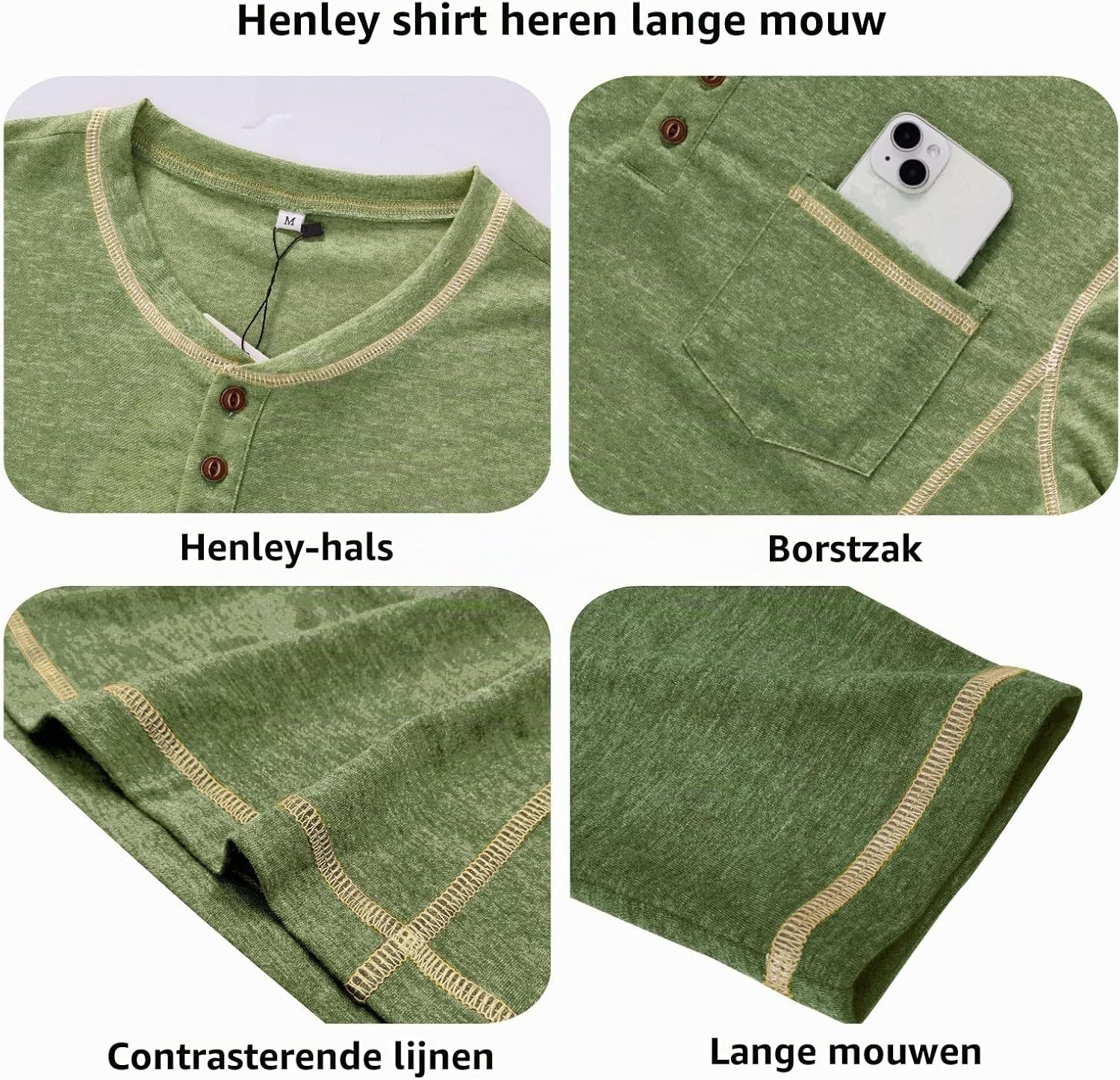 Thumbnail 3 de LAOARA Henley-longsleeve voor heren, slim fit met zak en knoopsluiting, M-3XL