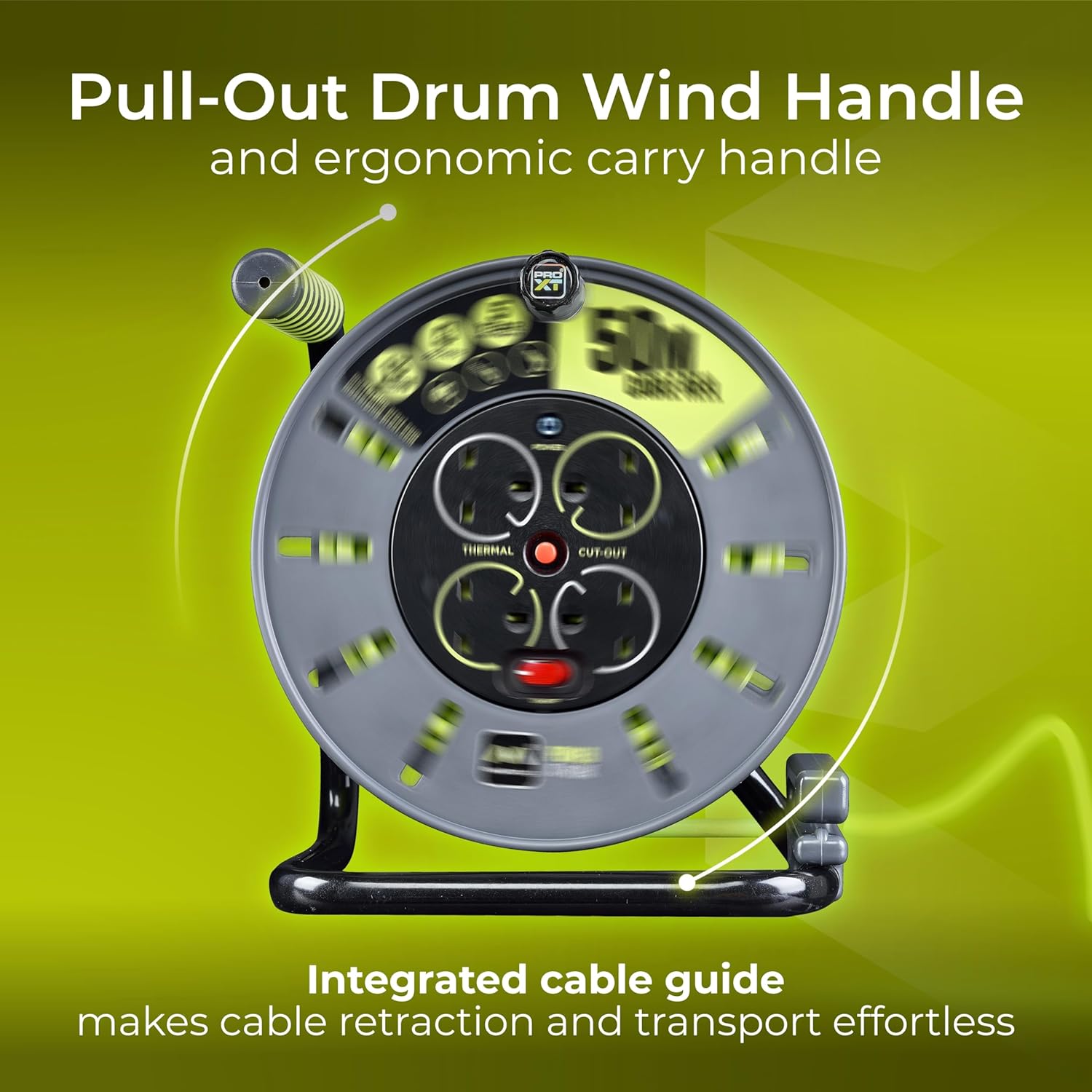 Thumbnail 1 de Masterplug Pro-XT OLU50134SL-PX Four Socket Open Cable Reel with Winding Handle