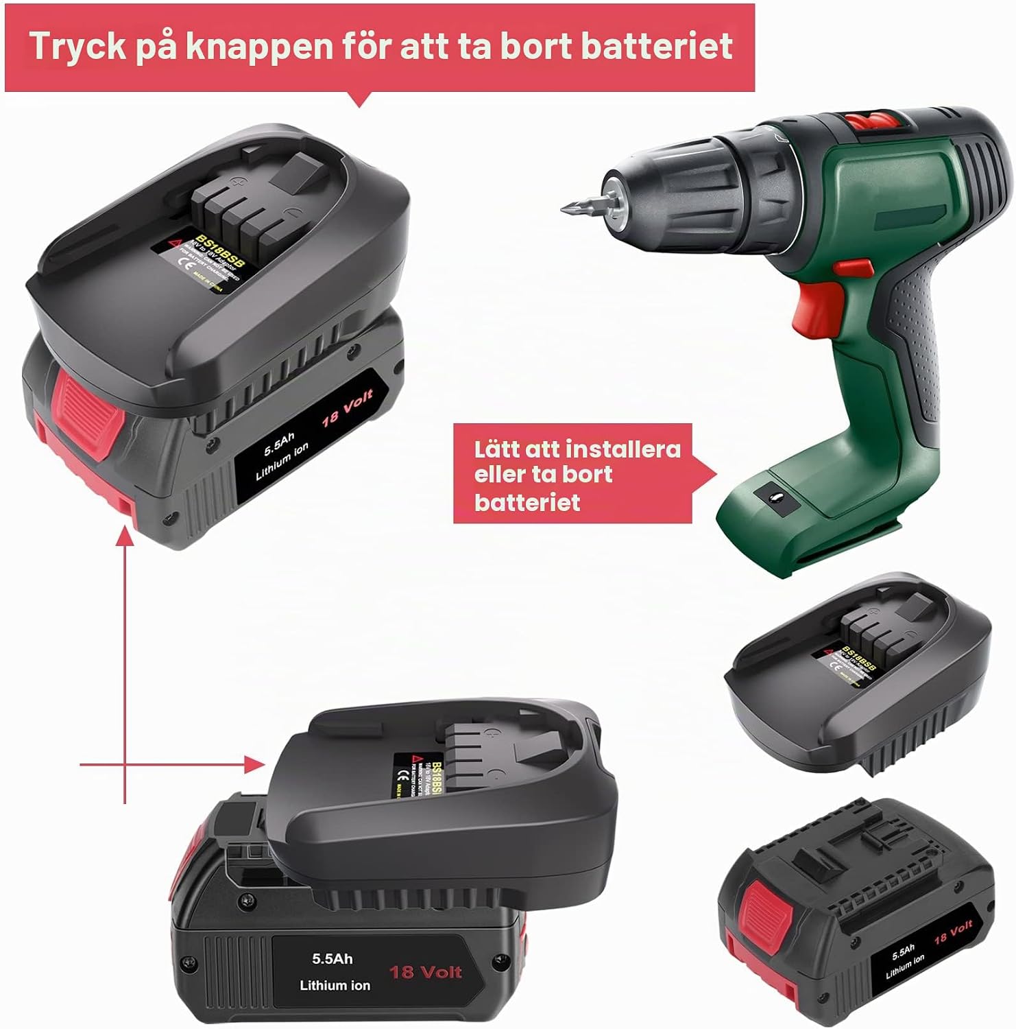 Detalle de KUNLUN lithium-ion batteriadapter för Bosch GBA 18V till PBA 18V